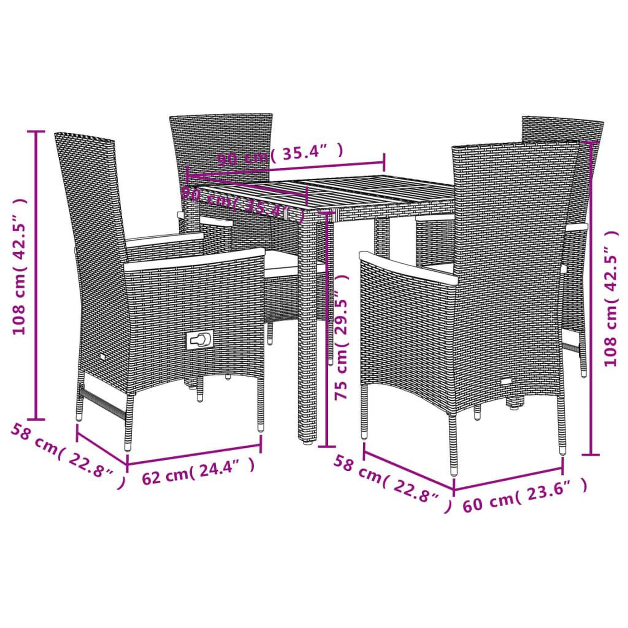 Voir la diapositive 5 : VIDAXL Ensemble a manger de jardin coussins 5pcs Noir Resine tressee
