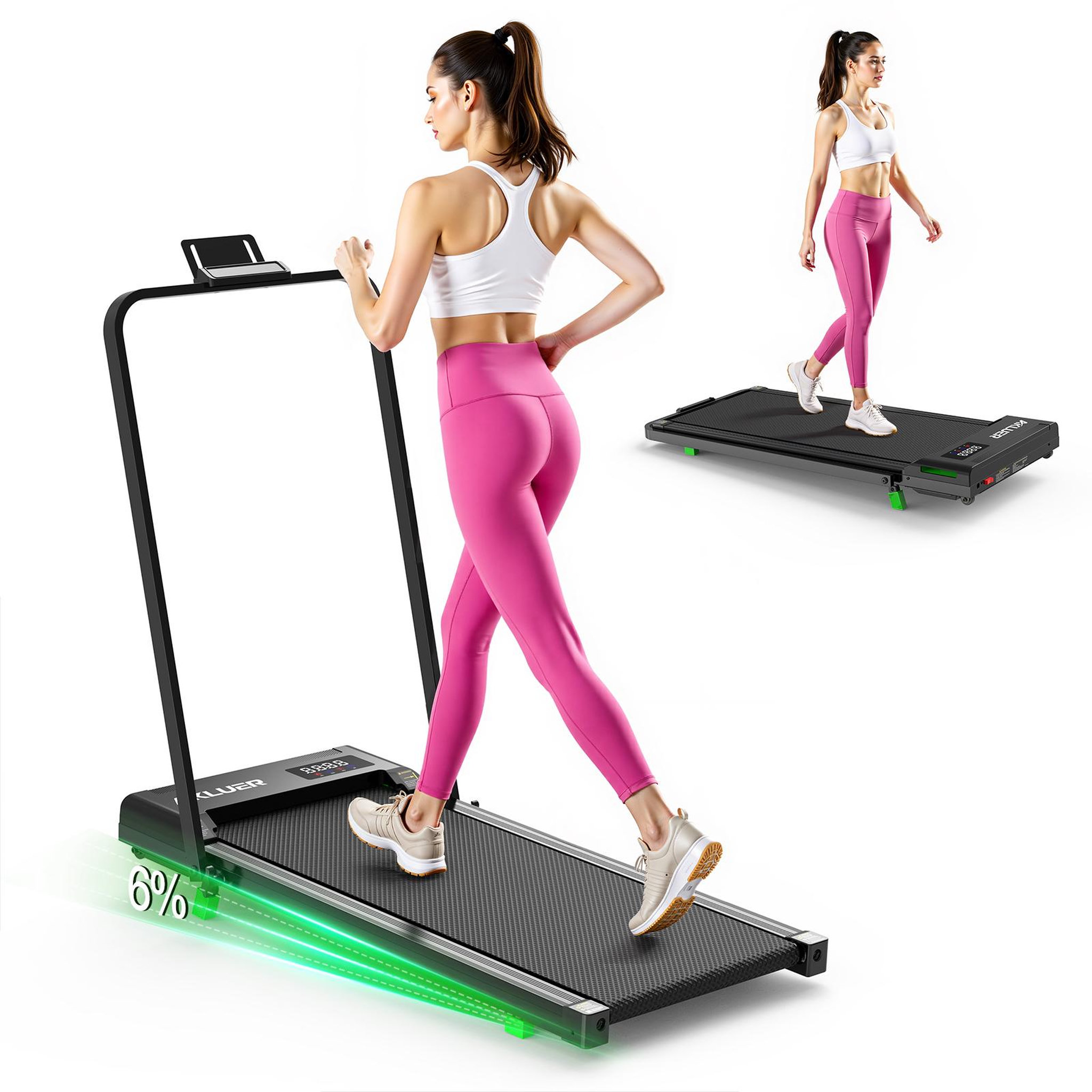 Voir la diapositive 2 : AKLUER Tapis roulant inclinable pliable akluer h03 avec barre d'appui