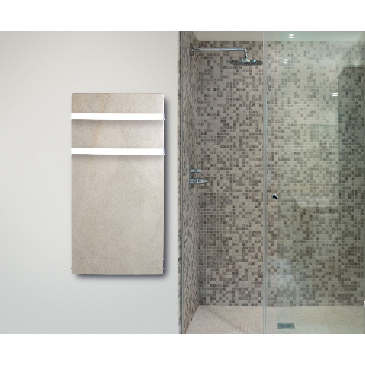 MAZDA Sèche-serviettes électrique 1000W pierre naturelle Dual Kherr - Sable Blanc 2.0