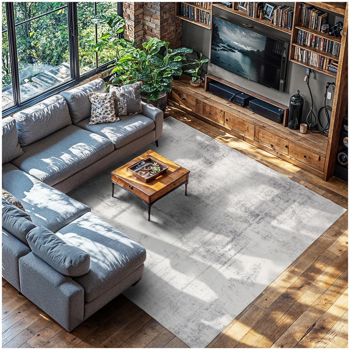 tectake Tapis design vintage à poils courts en laine synthétique et feutre beige/gris 240 x 340 cm