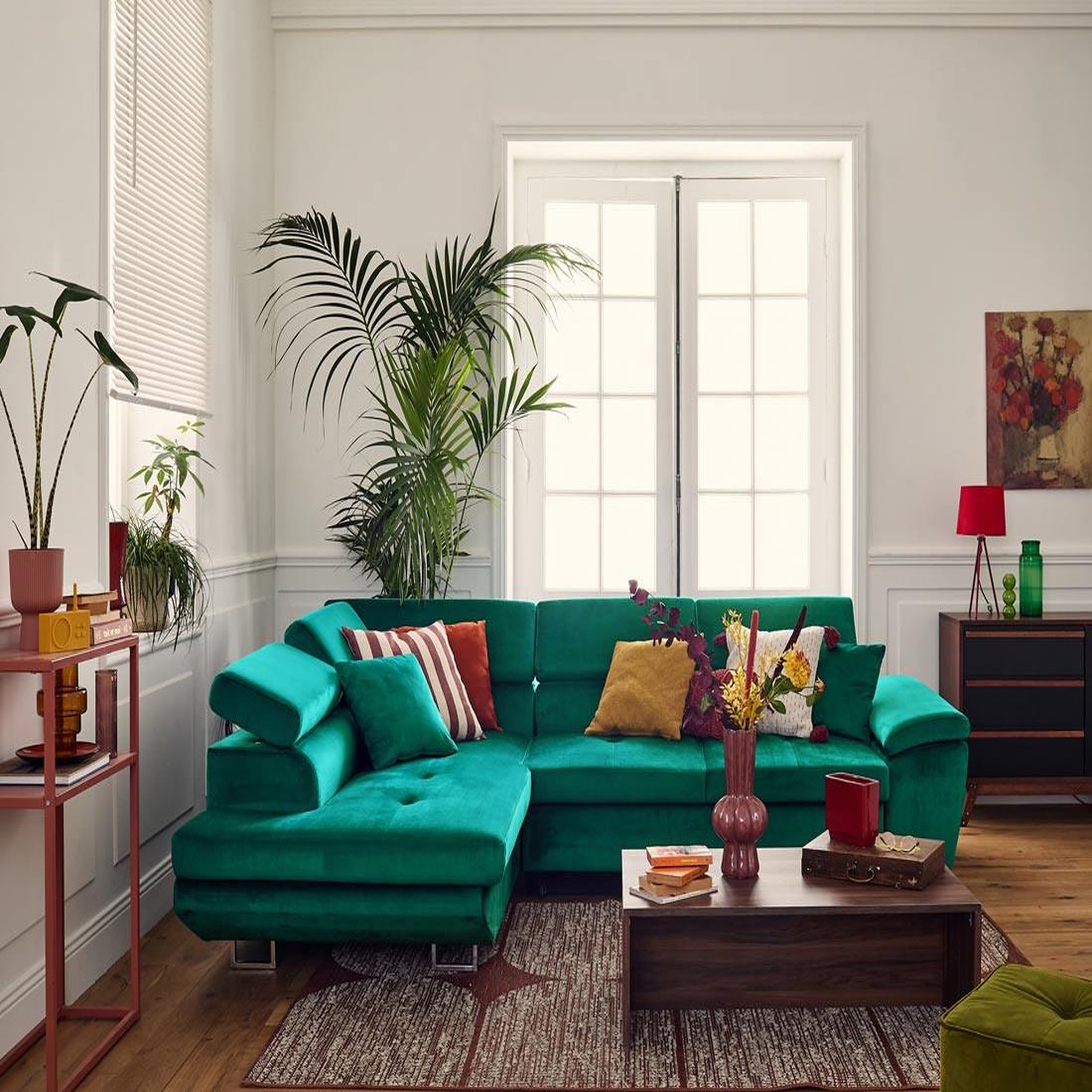 Voir la diapositive 6 : BEST MOBILIER Dimas - canapé d'angle gauche 5 places - convertible avec coffre et têtières réglables - en velours