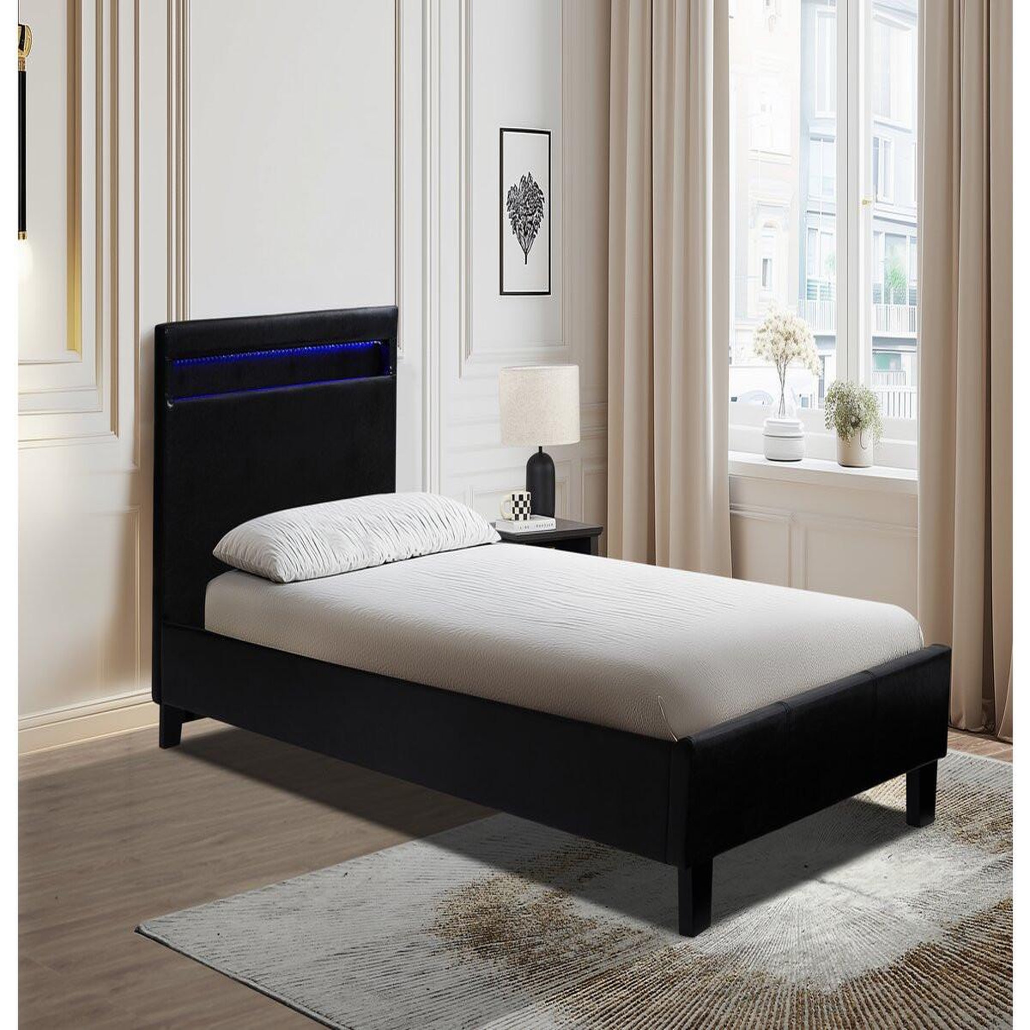 Voir la diapositive 2 : Habitat et Jardin Lit avec LED  Maria  90 x 190 cm - Noir
