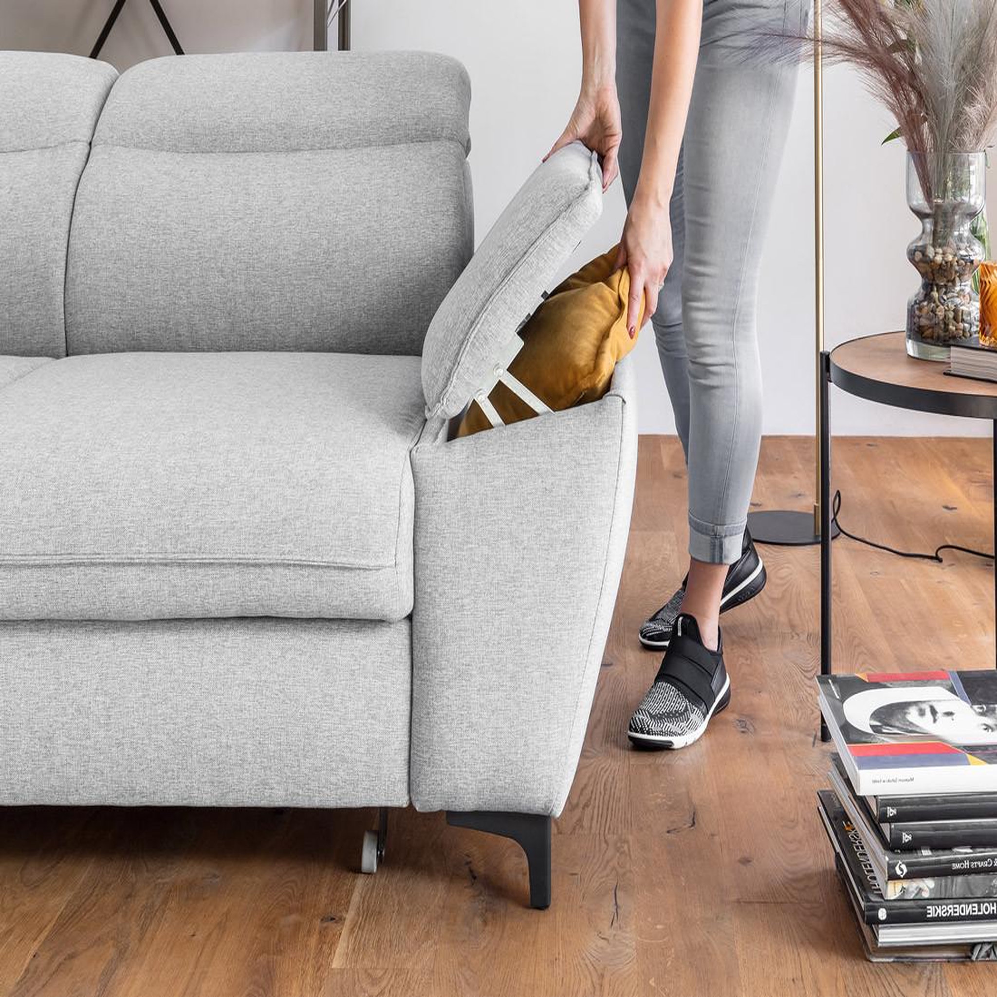 Voir la diapositive 4 : BEST MOBILIER Clever - canapé d'angle gauche - 5 places - convertible avec coffre et têtières - en tissu