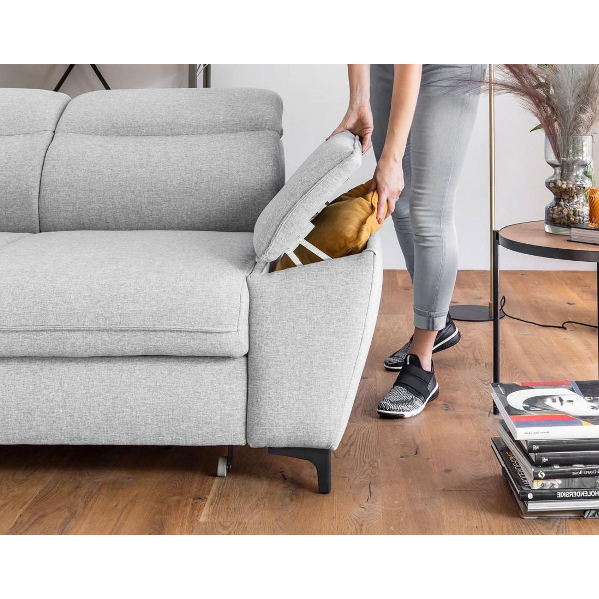 BEST MOBILIER Clever - canapé d'angle gauche - 5 places - convertible avec coffre et têtières - en tissu