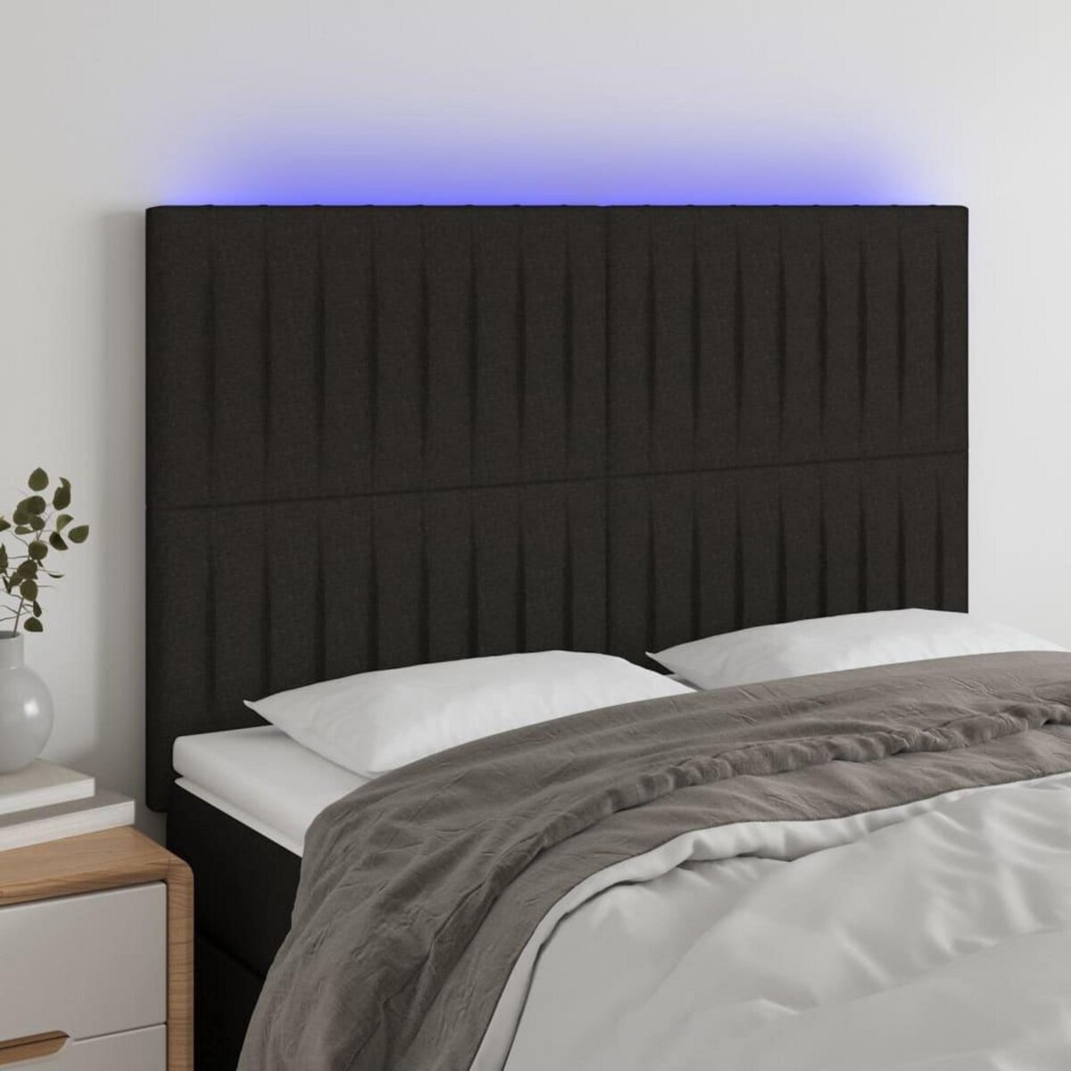 VIDAXL Tete de lit a LED Noir 144x5x118/128 cm Tissu
