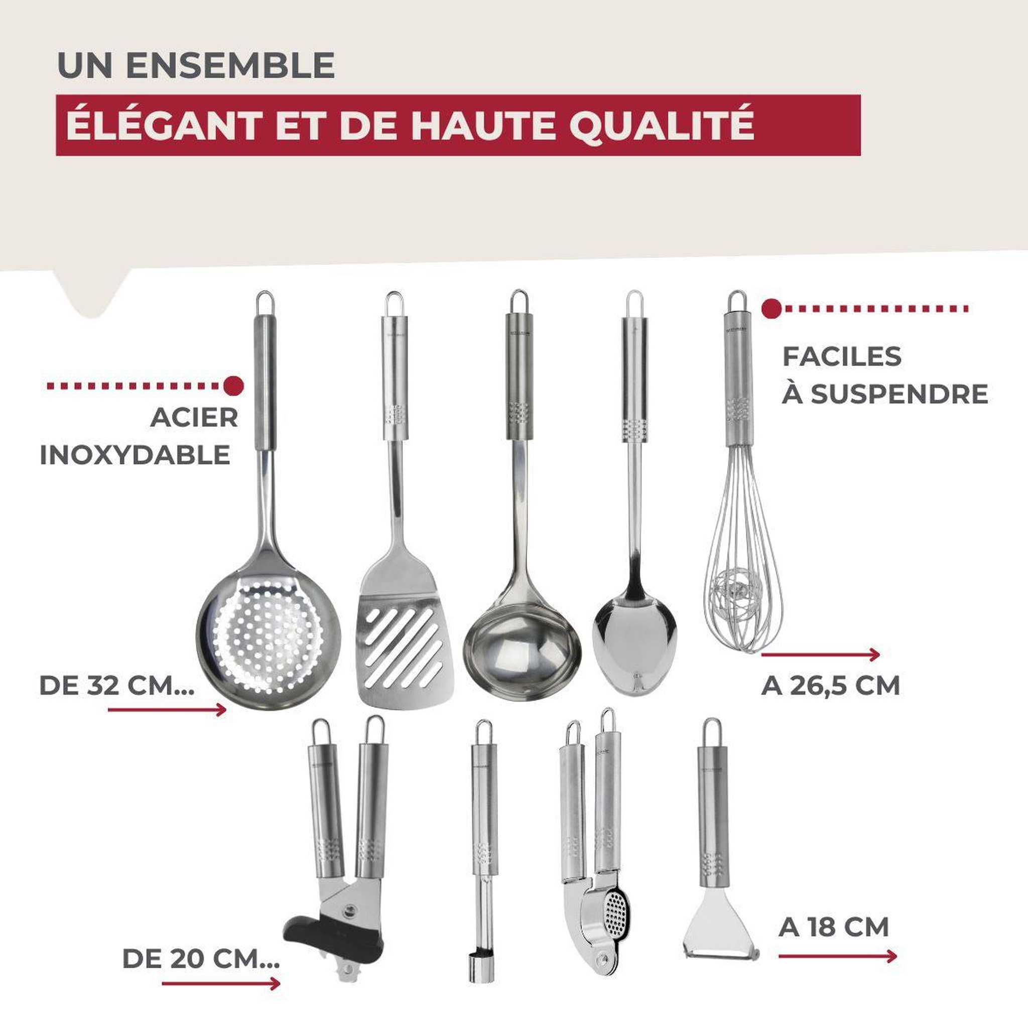 Voir la diapositive 6 : Fackelmann Ensemble de 9 ustensiles de cuisine inox fackelmann ovale