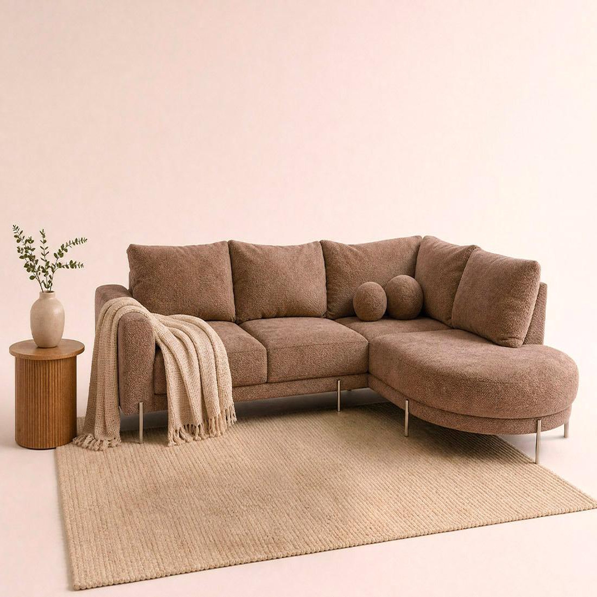 Voir la diapositive 2 : BEST MOBILIER Gabin - canapé d'angle droit 5 places en velours texturé