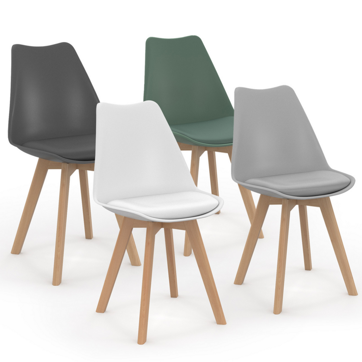 ID MARKET Lot de 4 chaises scandinaves SARA mix color gris clair, blanc, gris foncé, vert
