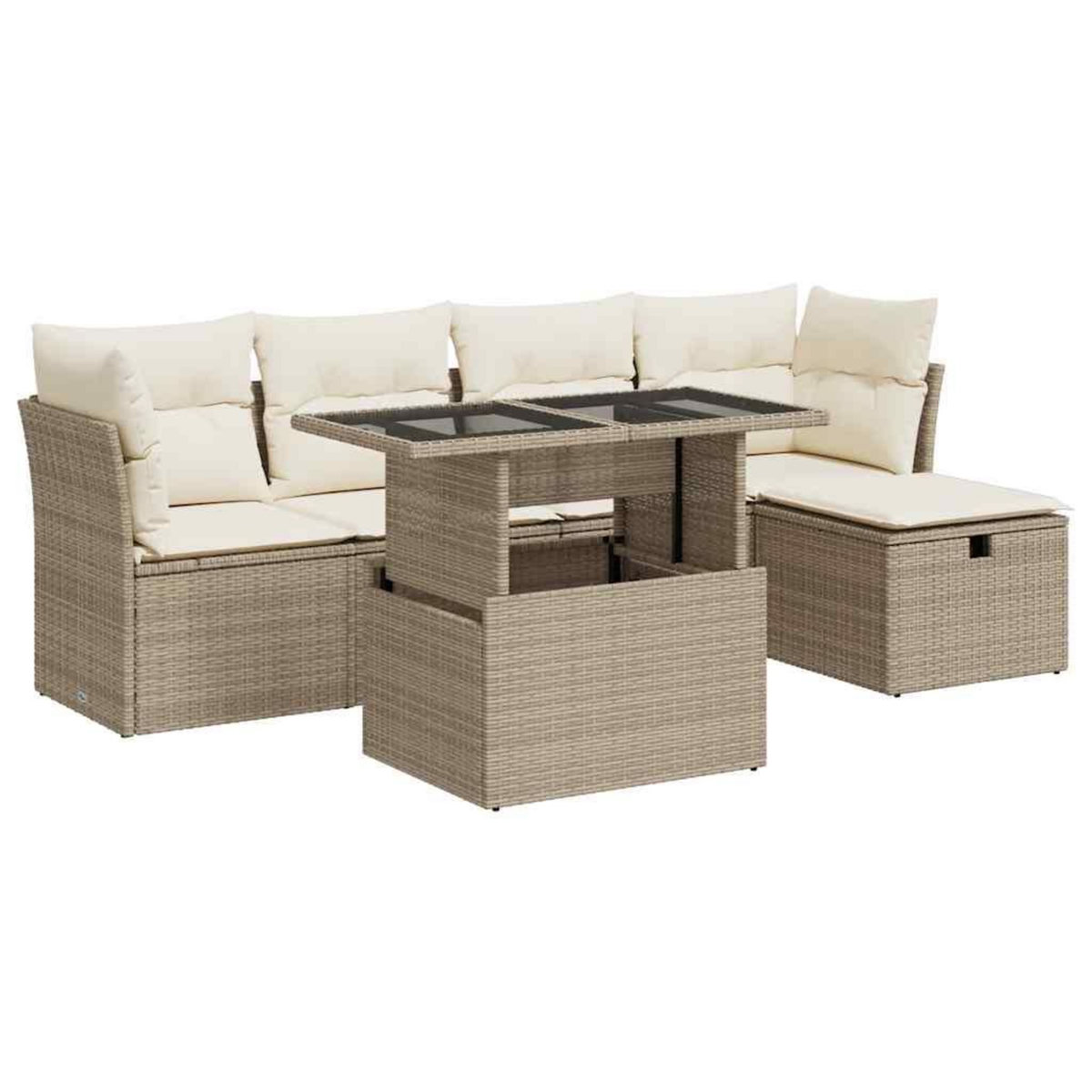 VIDAXL Salon de jardin avec coussins 6 pcs beige resine tressee