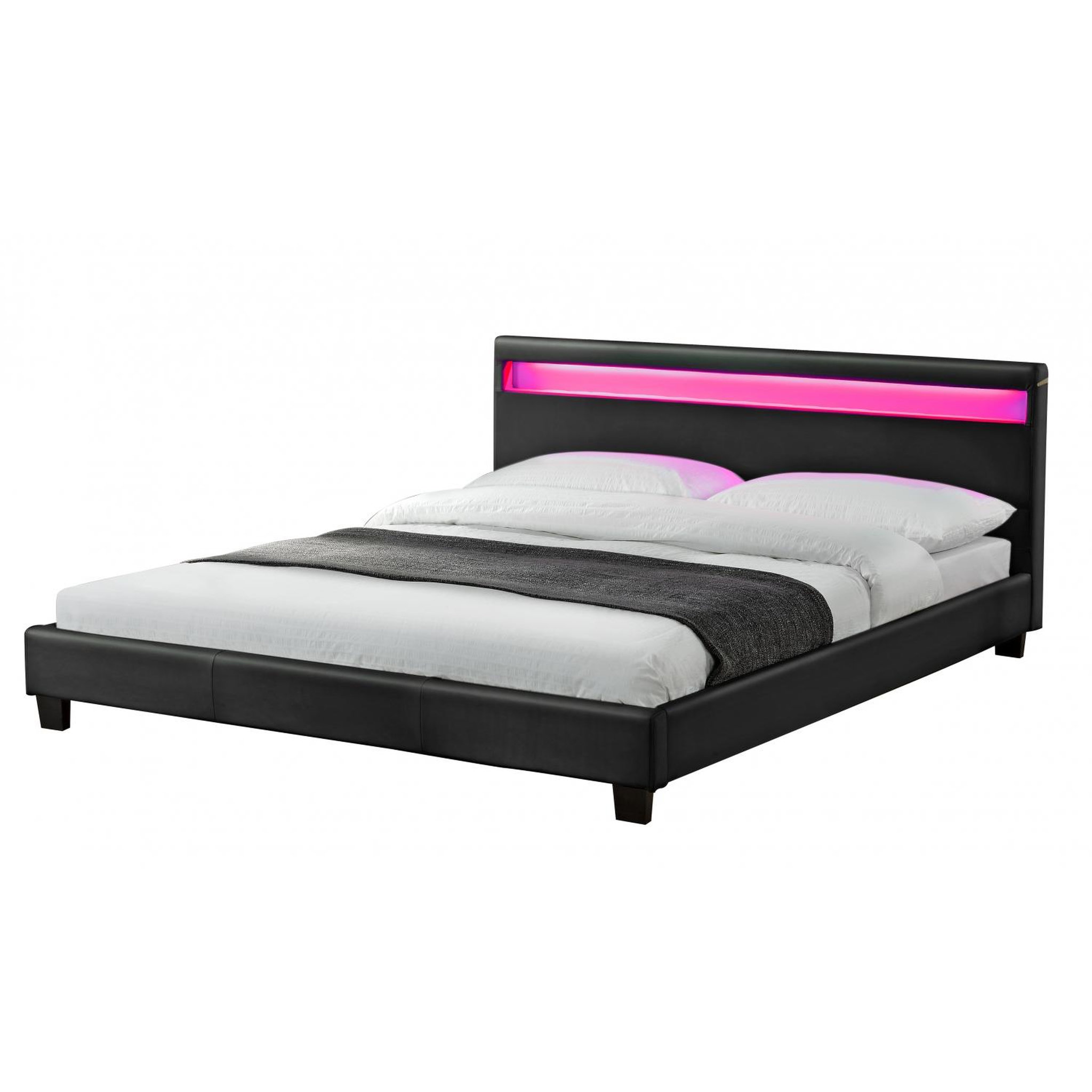 Voir la diapositive 1 : CONCEPT USINE Lit avec led 160 x 200 cm en pu noir picadilly