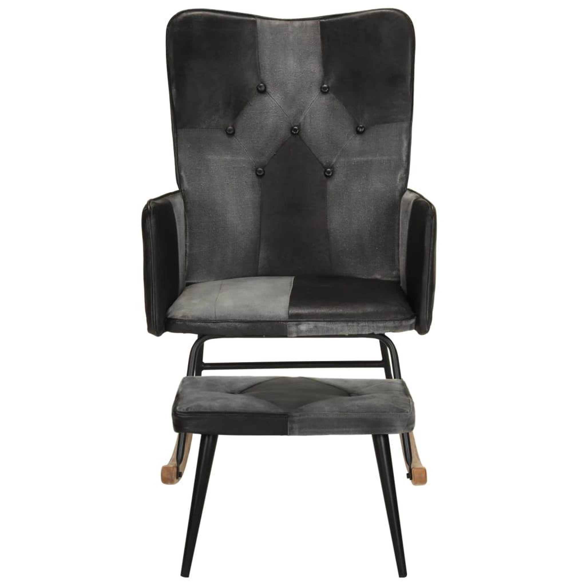 Voir la diapositive 2 : VIDAXL Chaise a bascule et repose-pieds Marron Noir veritable et toile