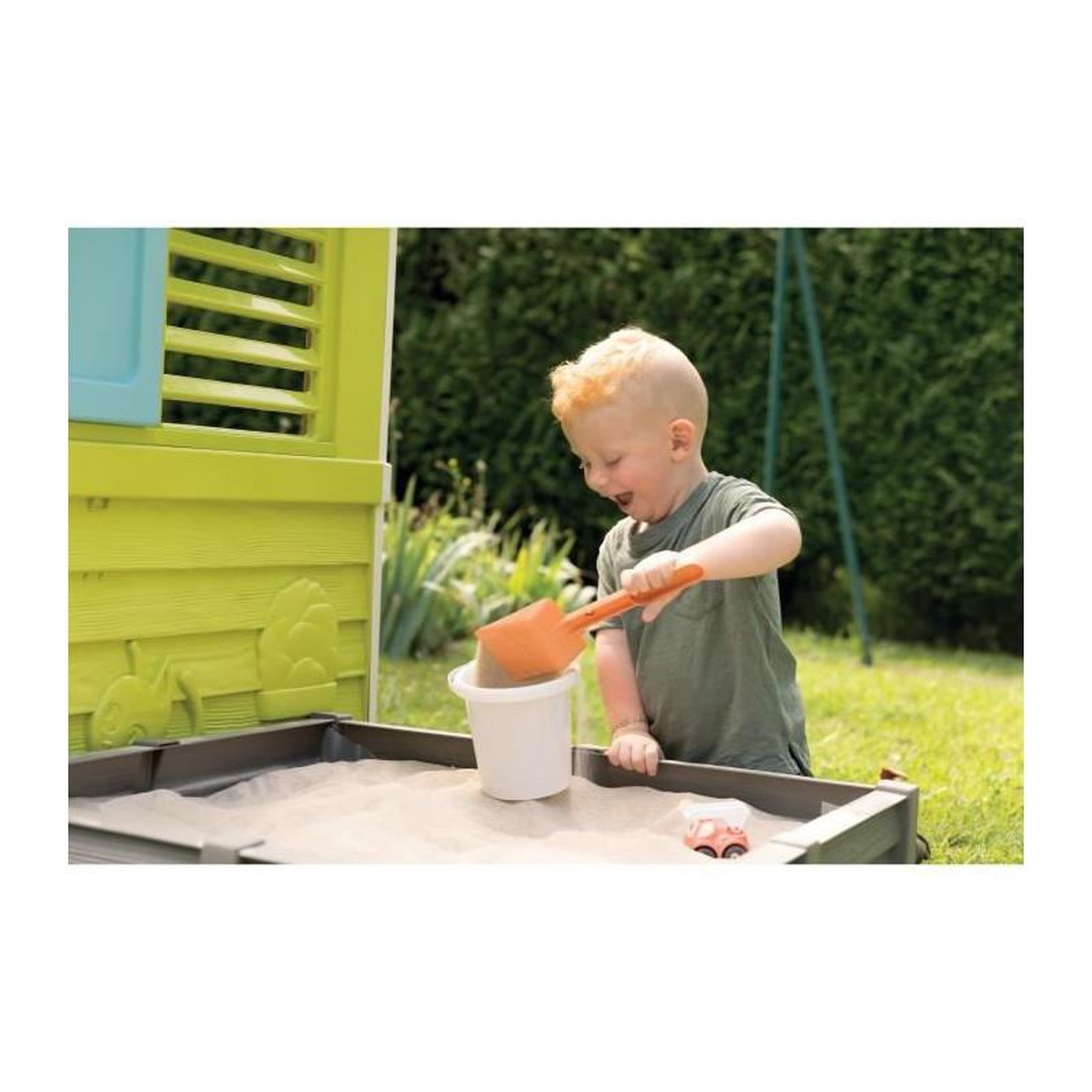 Voir la diapositive 2 : SMOBY SMOBY Maison Square + Bac a sable ou potager - Bache de fond fournie - 174x110x127 cm