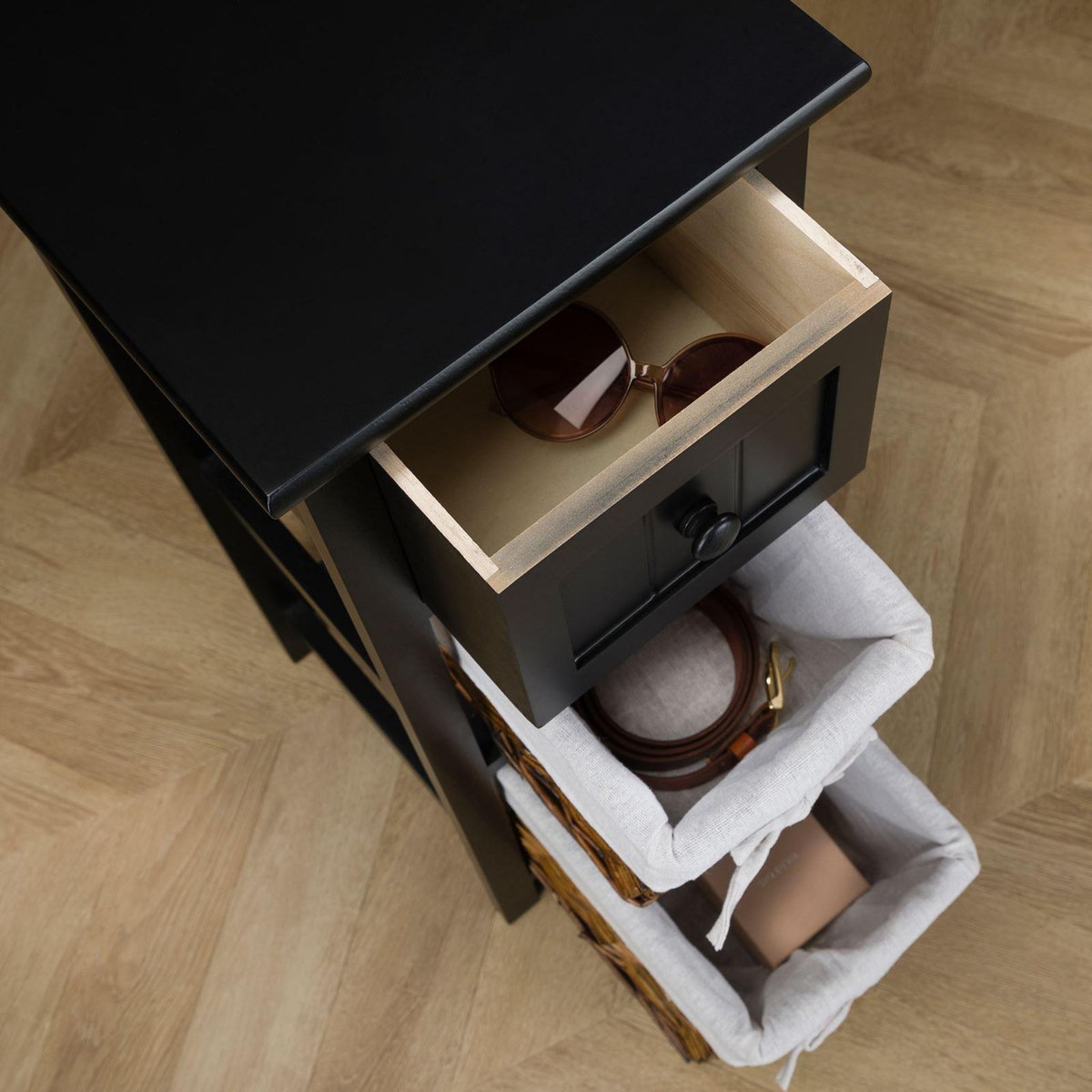 IDIMEX Table de chevet TALASI avec 1 tiroir et 2 paniers - En bois