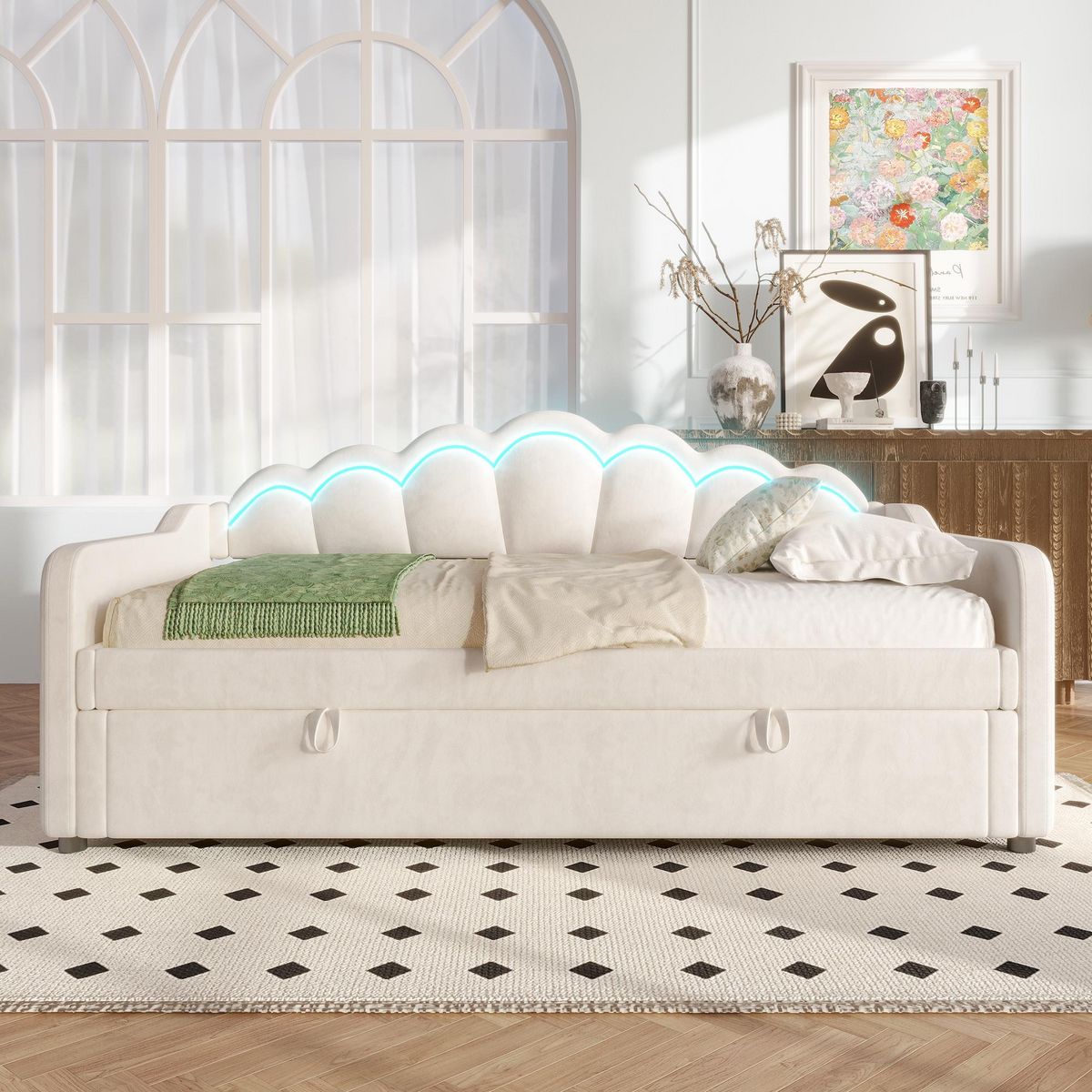 MERAX Lit coffre rembourré 90x200cm