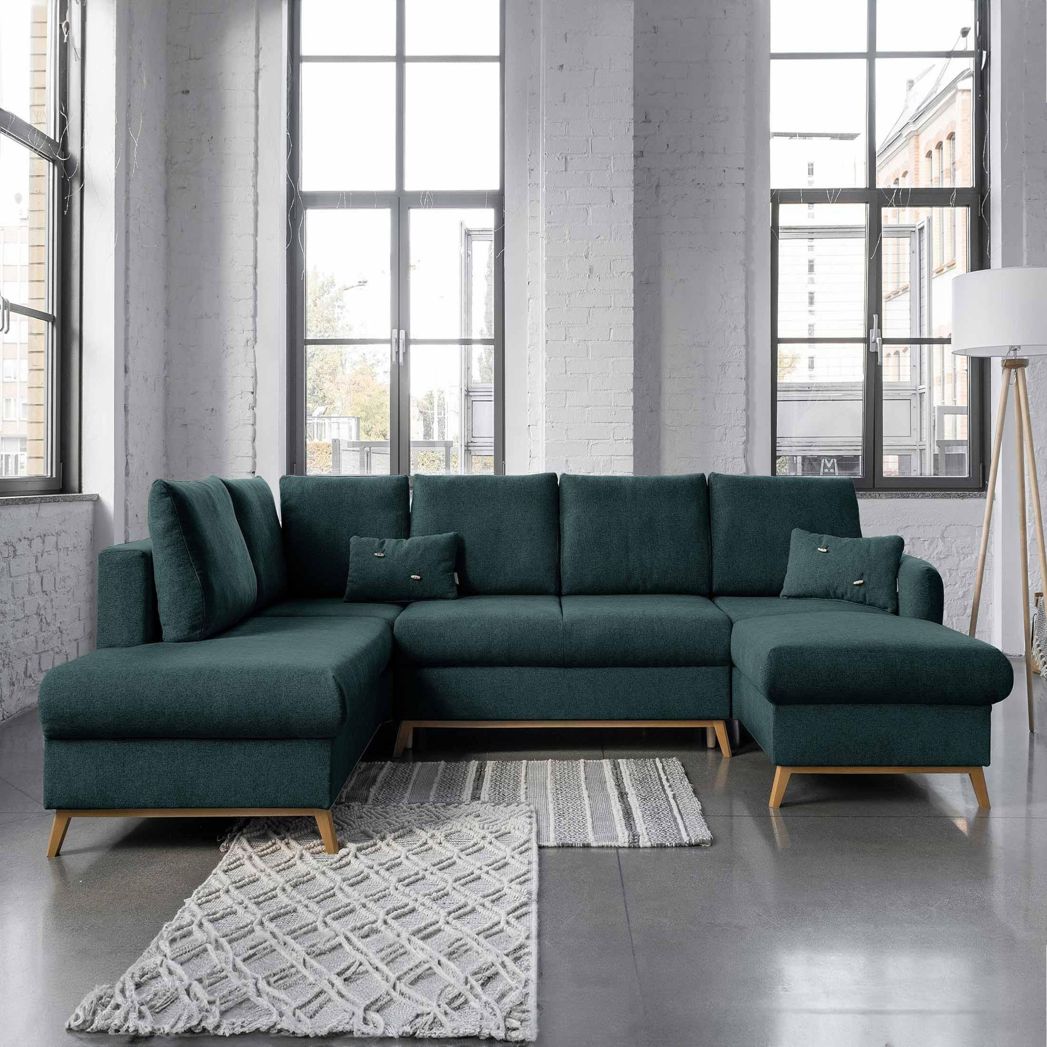Voir la diapositive 2 : BEST MOBILIER Lagom - canapé d'angle panoramique - convertible - avec coffre - en tissu - 7 places - gauche