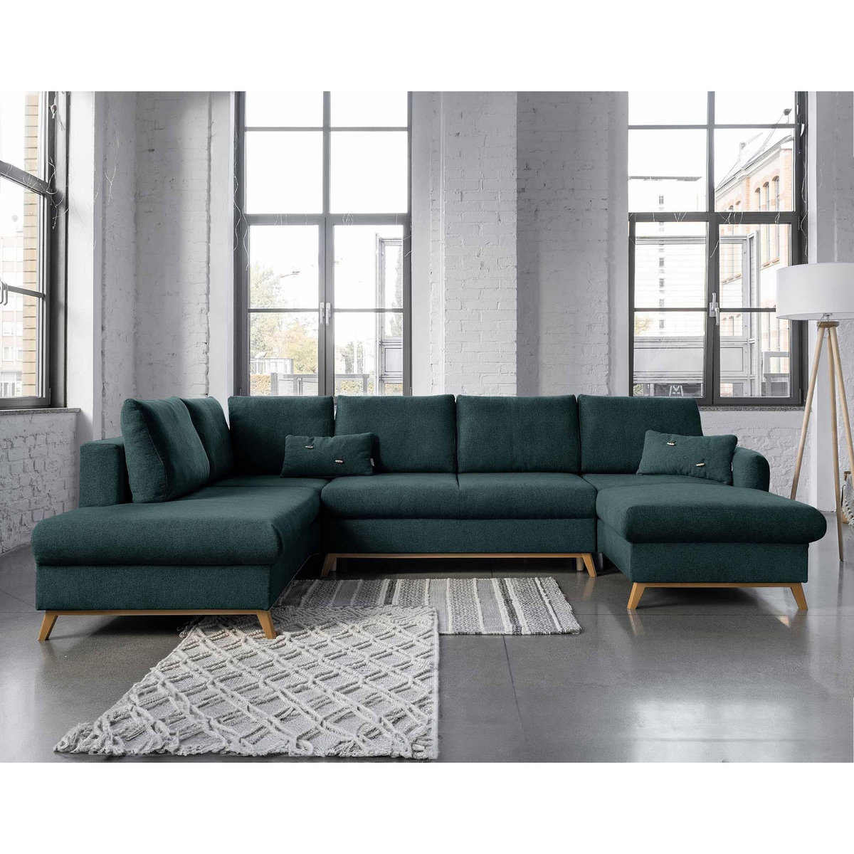 BEST MOBILIER Lagom - canapé d'angle panoramique - convertible - avec coffre - en tissu - 7 places - gauche