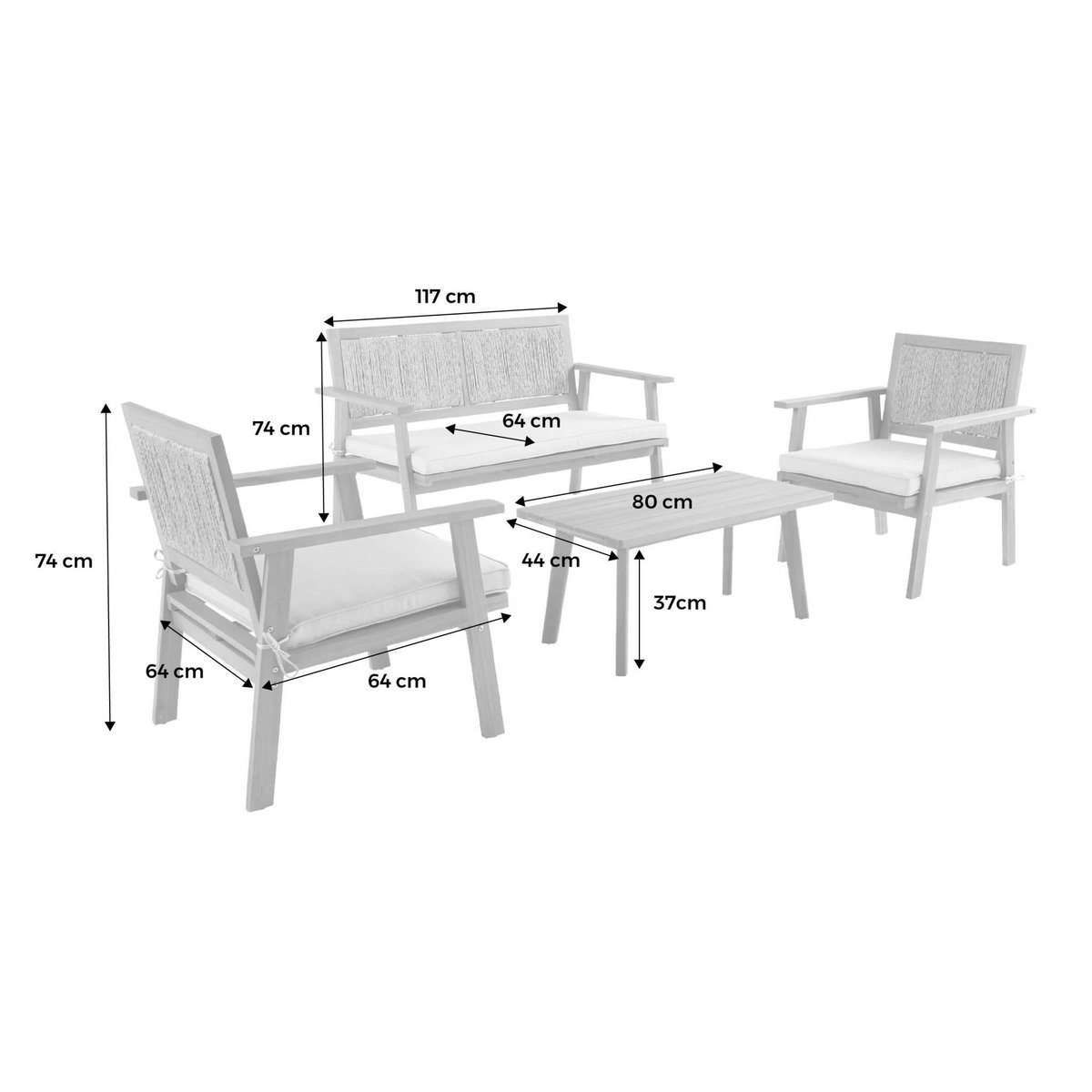 SWEEEK Salon de jardin bois et cannage vertical BOHEMIA 4 places
