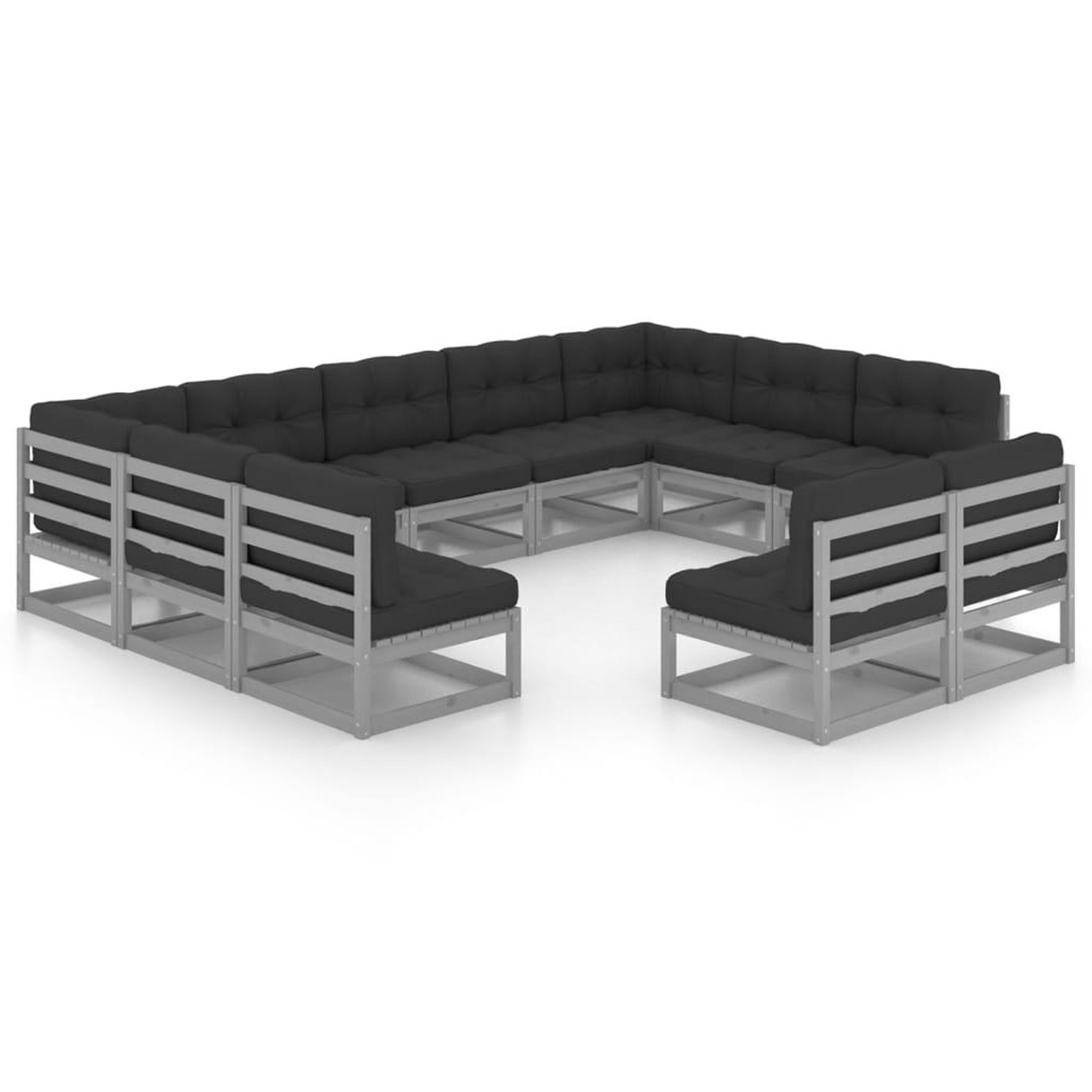 Voir la diapositive 2 : VIDAXL Salon de jardin 11 pcs avec coussins Gris Bois de pin massif