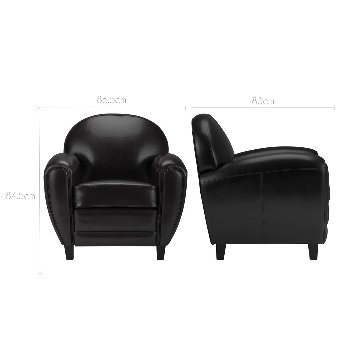 Rendez vous déco Fauteuil noir en croute de cuir enduite - Club