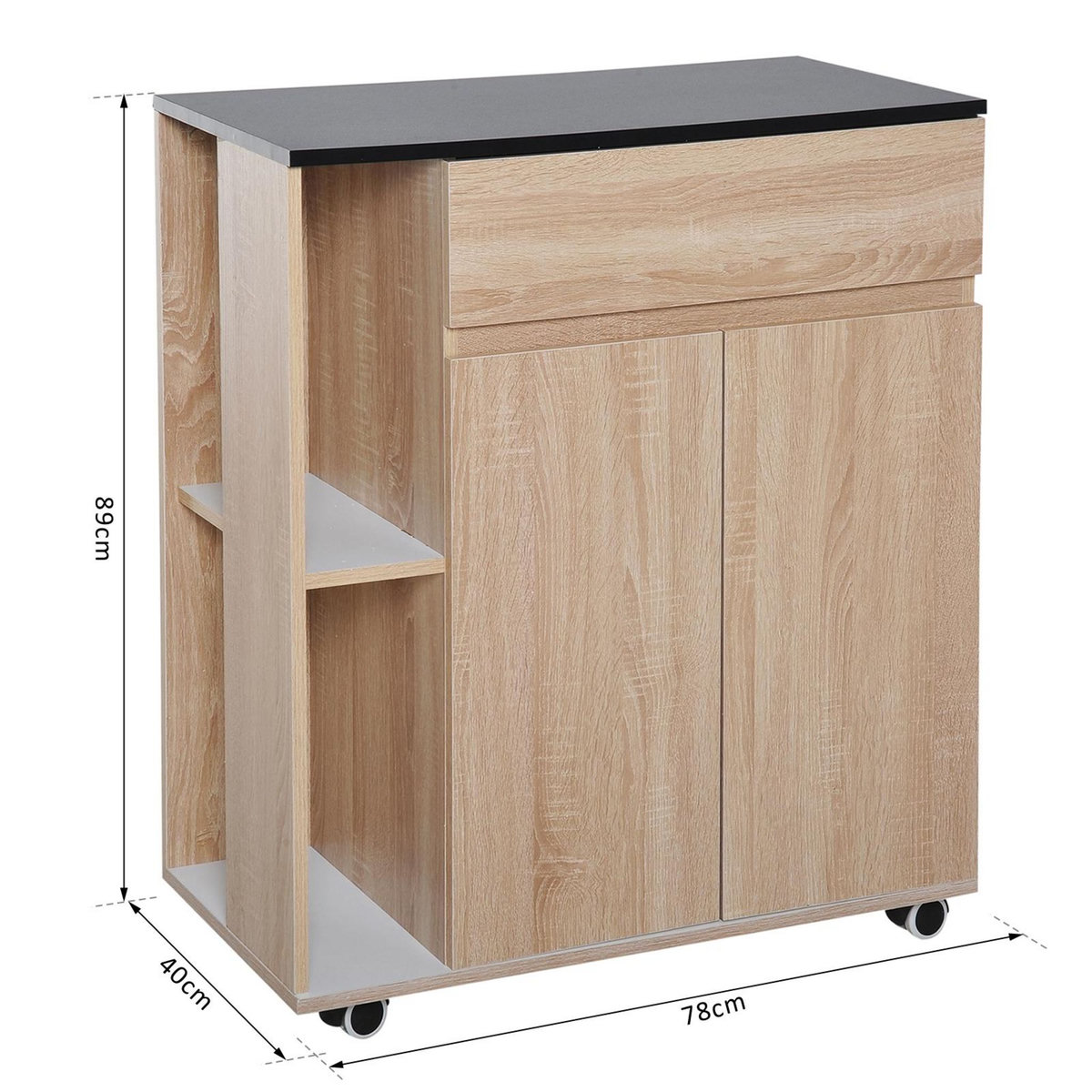 HOMCOM HOMCOM Chariot de service desserte de cuisine à roulettes multi-rangements placard double portes + 2 étagères + tiroir panneaux particules chêne noir