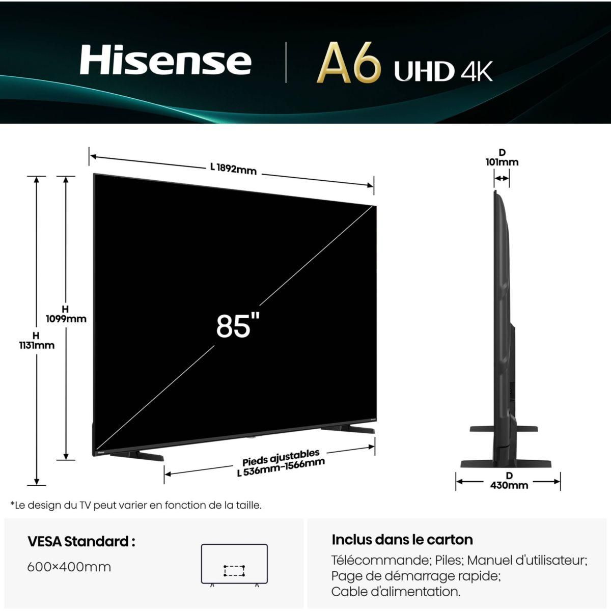 Hisense TV LED 85A6Q 2025-85 pouces (215cm)