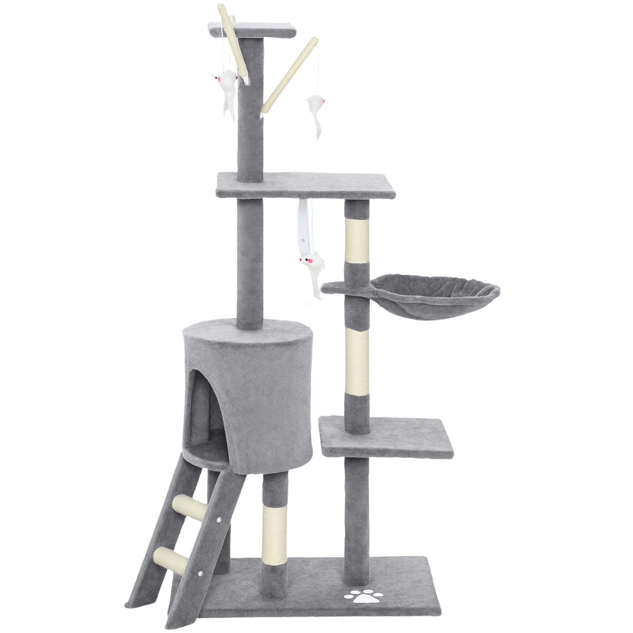 PAWHUT Arbre à chat multi-équipement griffoirs plateformes niche échelle hamac jouets gris