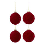 Paris Prix Lot de 4 Boules de Noël Velours  Caro  10cm Rouge