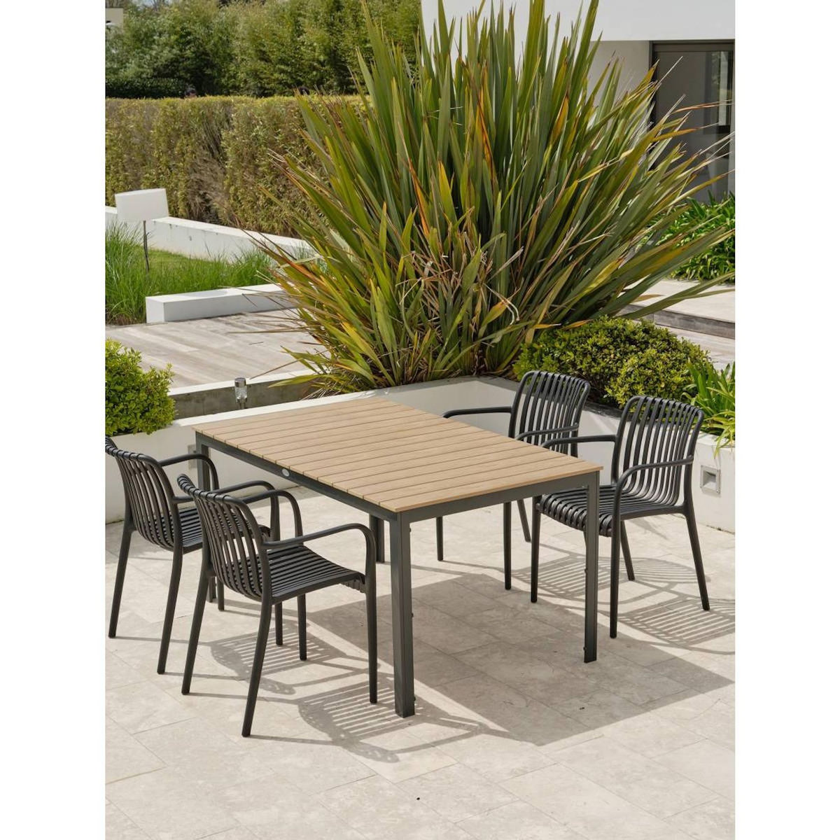 Paris Prix Ensemble Table de Jardin & 4 Fauteuils  Boston & Tiago  150cm Gris Anthracite
