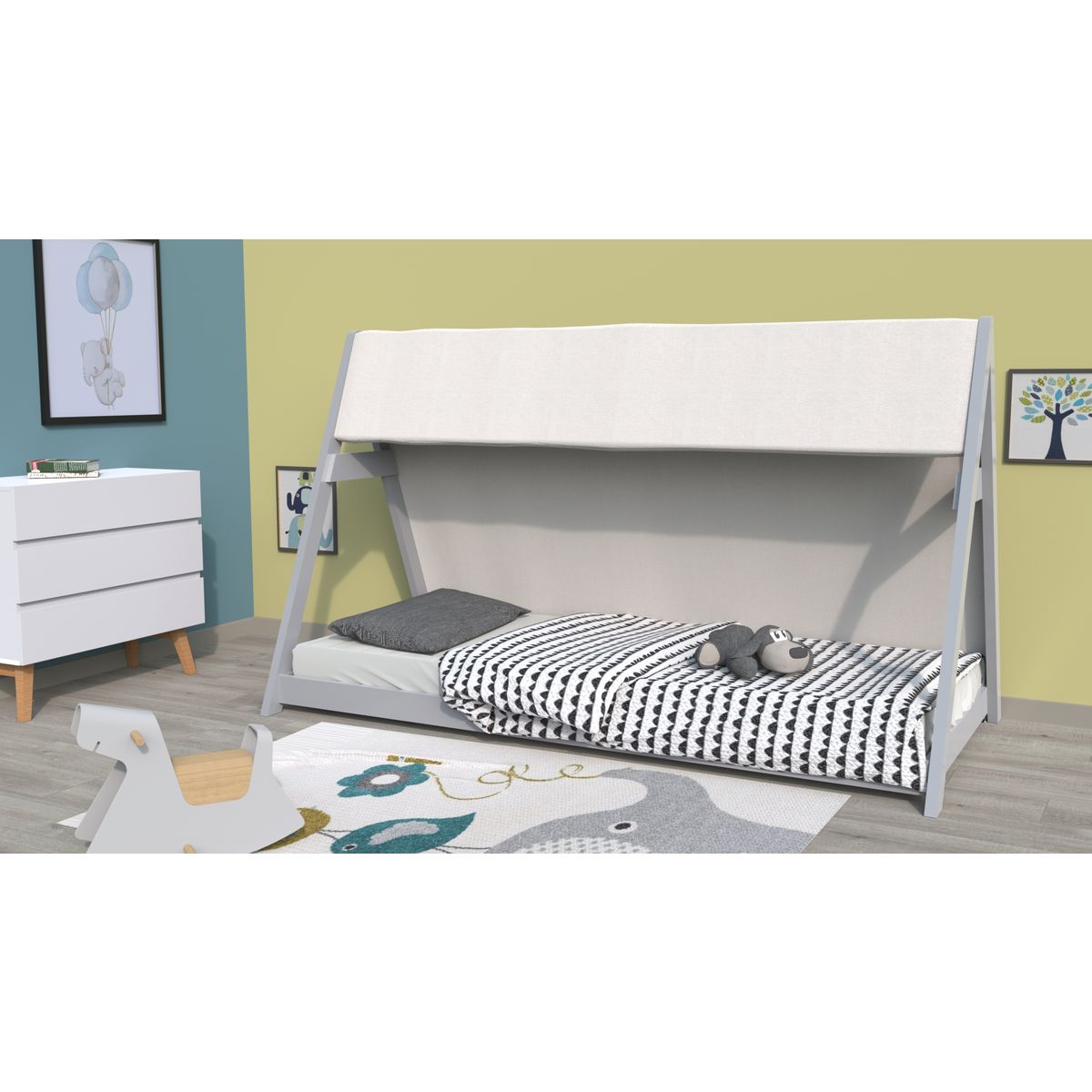 Lit cabane tipi en bois massif 70 x 140 cm BAPTISTE