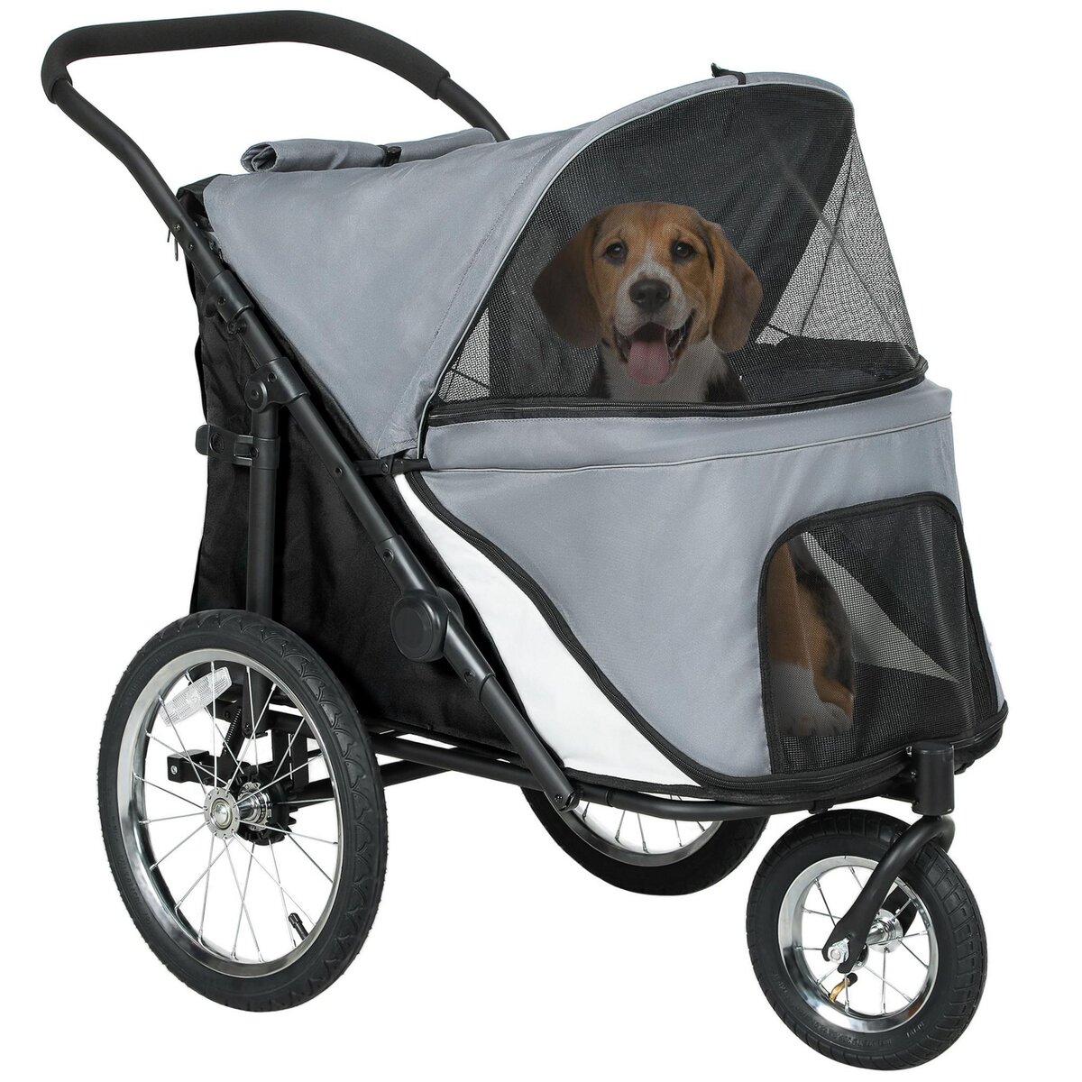 PAWHUT Poussette buggy chien 3 roues pliable pneus gonflables - sac, coussin, laisse intégrés - gris