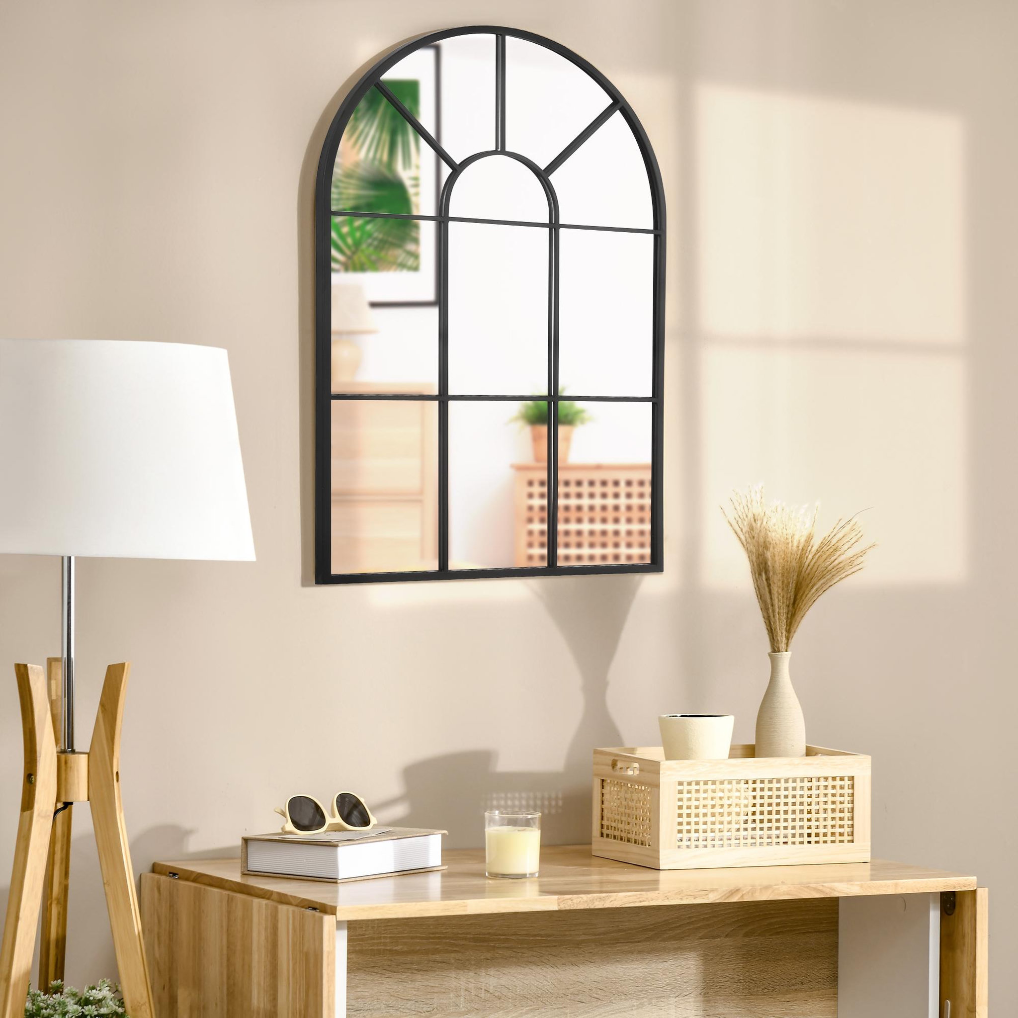 Voir la diapositive 5 : HOMCOM Miroir mural aspect verrière style classique chic - dim. 60L x 90H cm - métal noir verre 3 mm