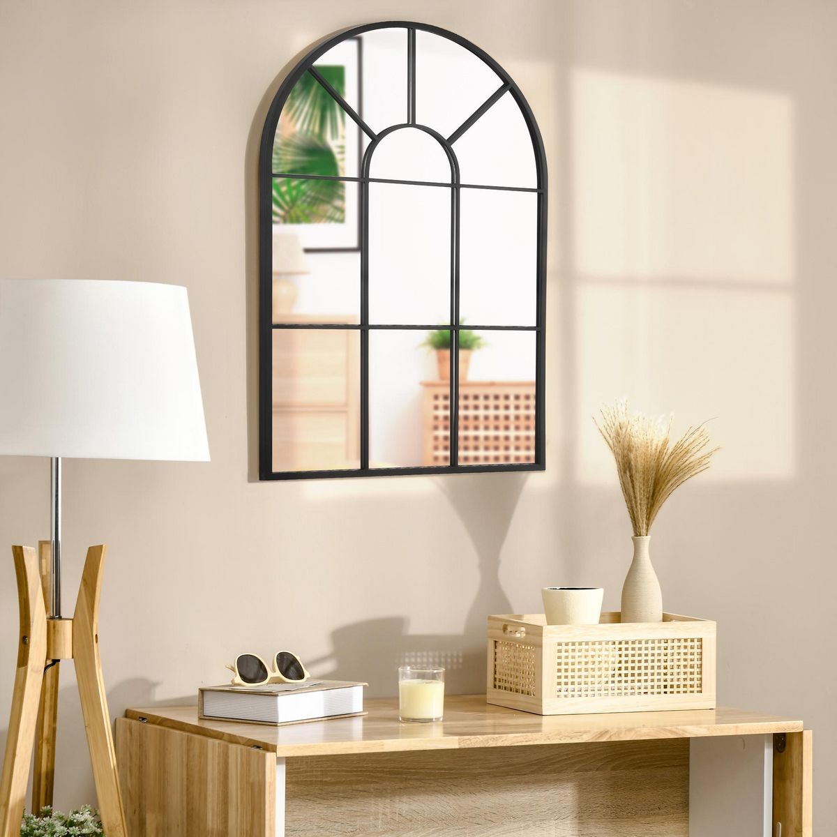 HOMCOM Miroir mural aspect verrière style classique chic - dim. 60L x 90H cm - métal noir verre 3 mm