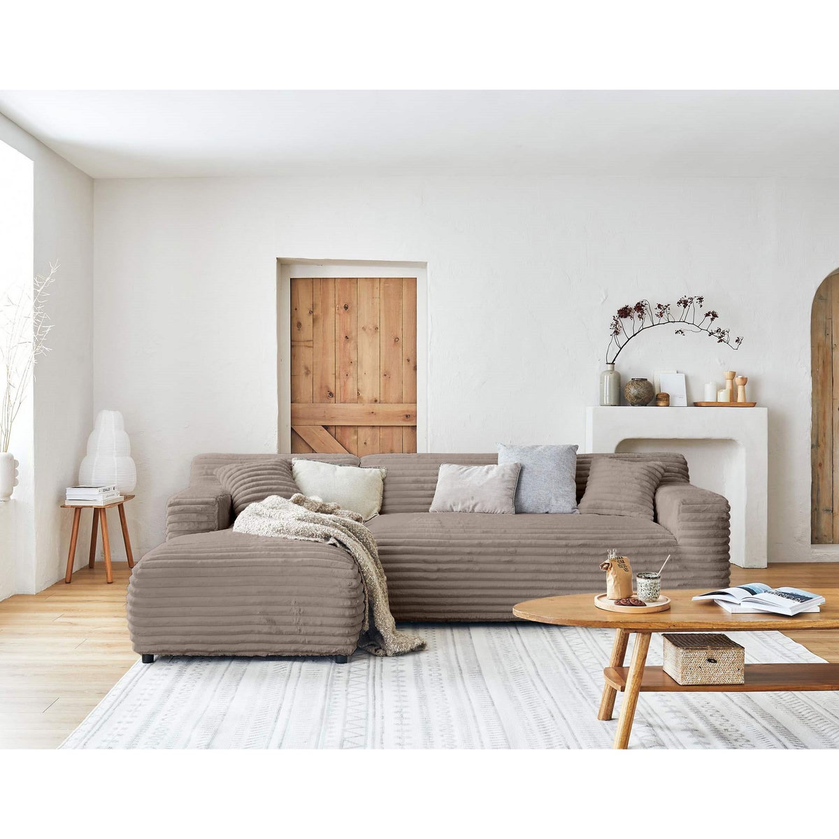 LISA DESIGN Laponie - canapé d'angle gauche - 4 places - en fausse fourrure côtelée