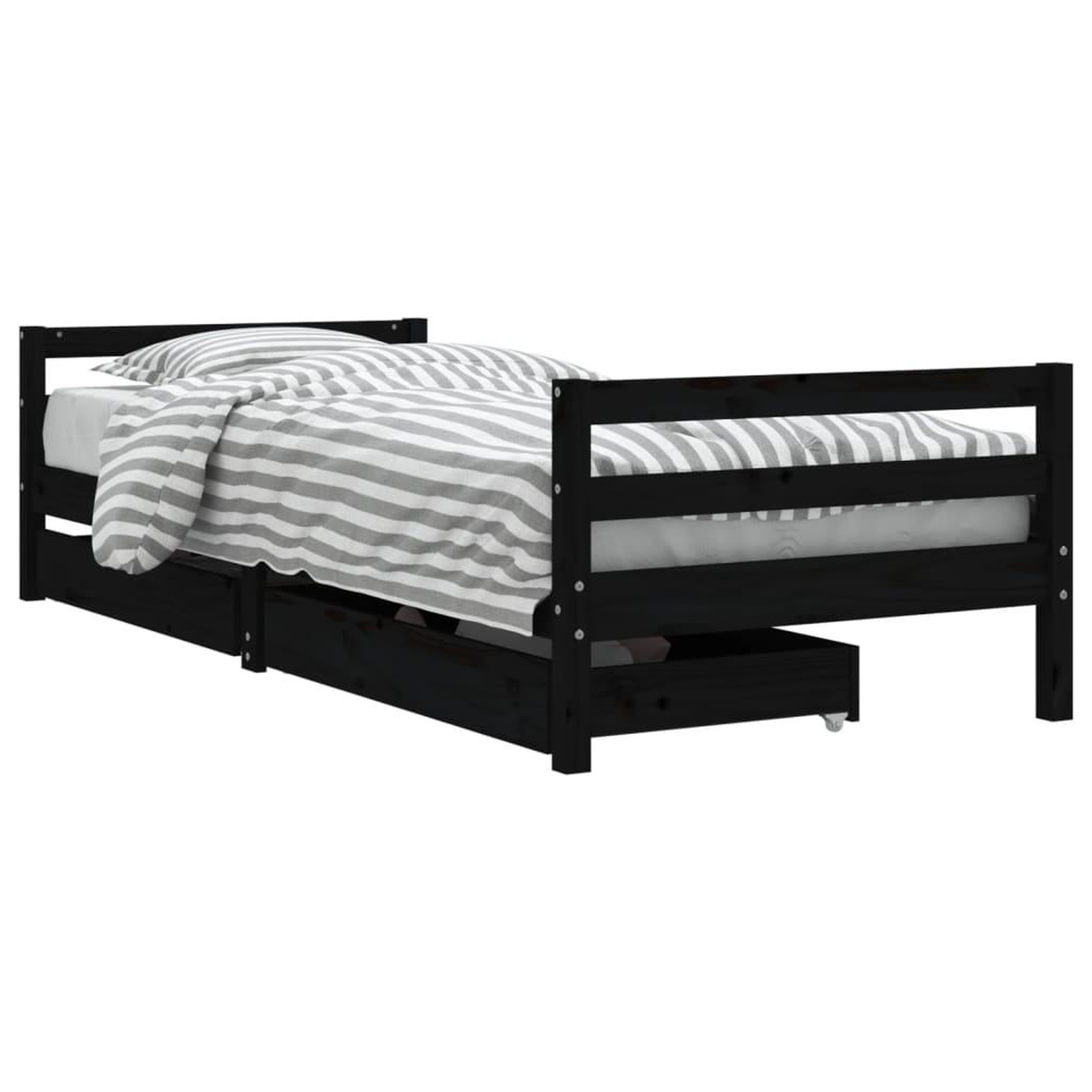Voir la diapositive 2 : VIDAXL Cadre de lit enfant tiroirs noir 80x200 cm bois de pin massif