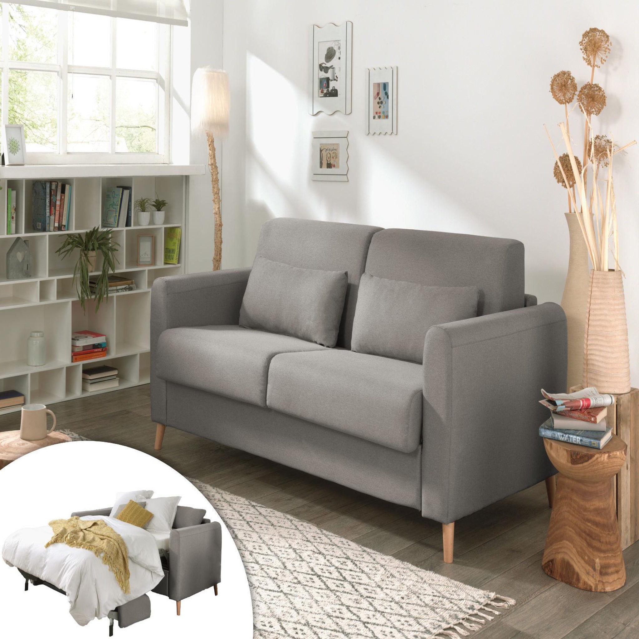 Voir la diapositive 1 : LISA DESIGN Timo - canapé 3 places convertible express couchage quotidien 140 cm matelas 12 cm en tissu