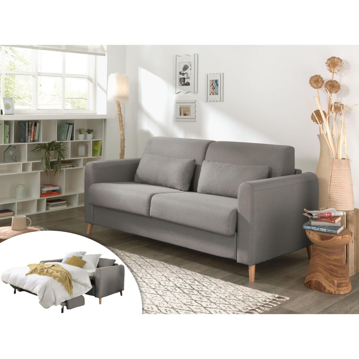 LISA DESIGN Timo - canapé 3 places convertible express couchage quotidien 140 cm matelas 12 cm en tissu