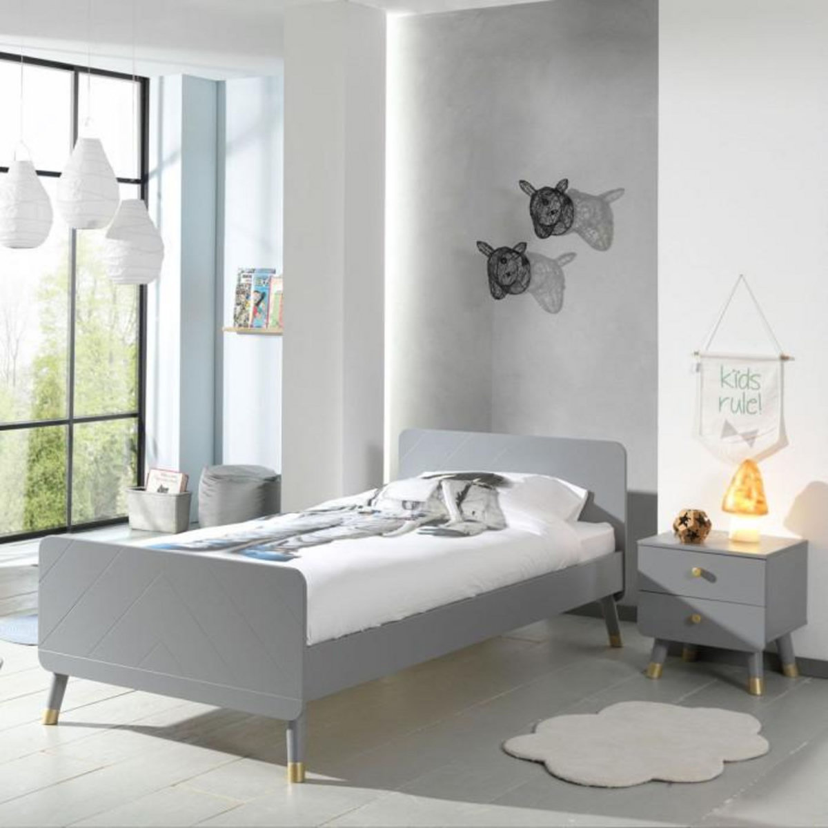 Paris Prix Pack - Lit Enfant & Chevet  Billy  90x200cm Gris