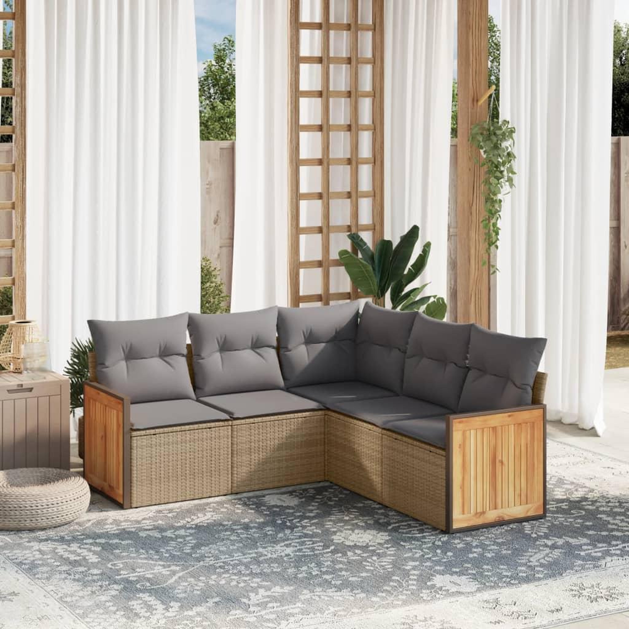 VIDAXL Salon de jardin avec coussins 5 pcs beige resine tressee