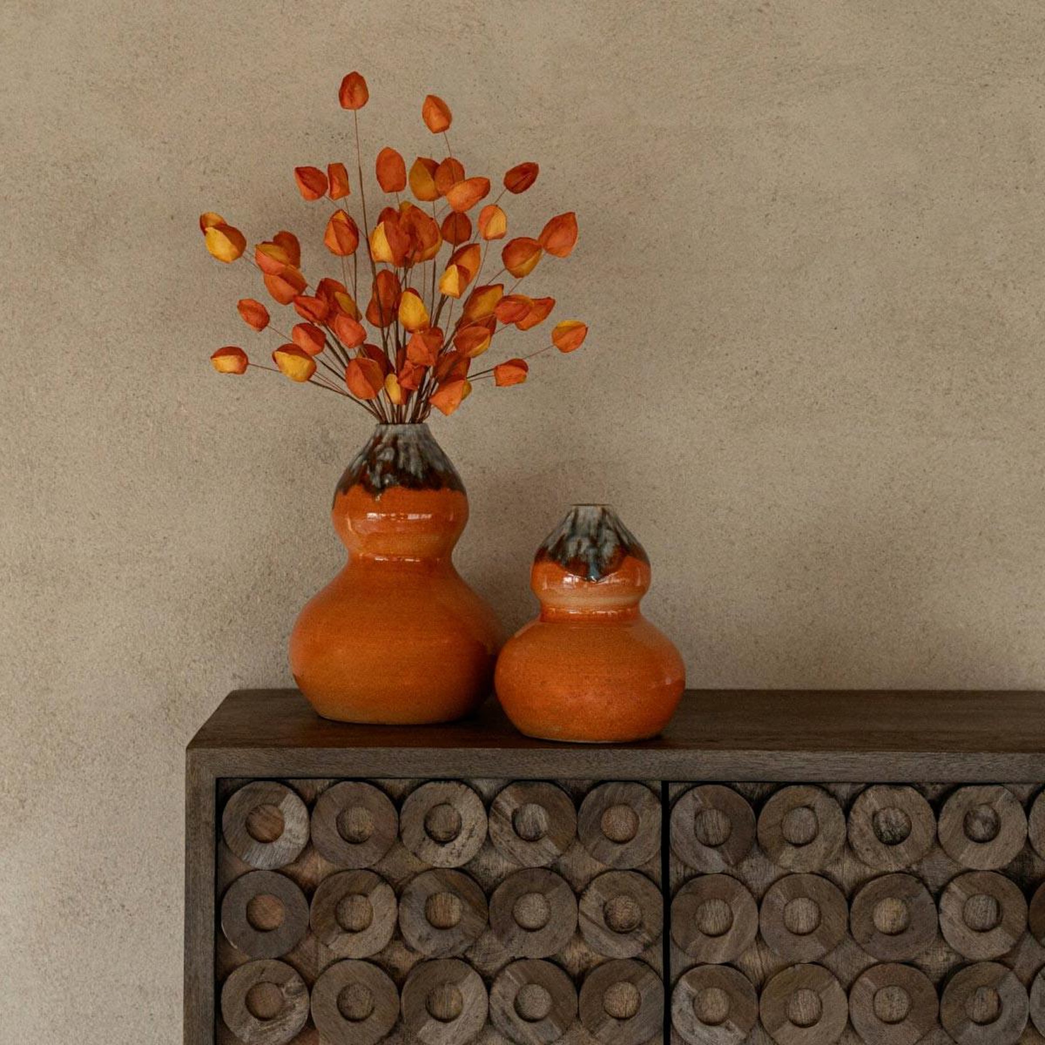 Voir la diapositive 3 : J-LINE Vase déco en céramique  tierra  21cm orange