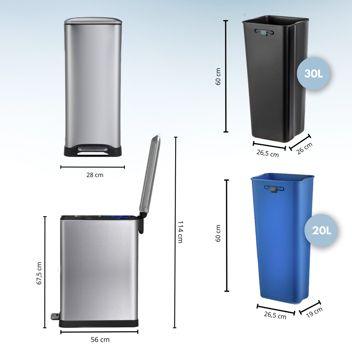 Kitchen move Poubelle de cuisine tri sélectif EDGE Argent Acier inoxydable 50L