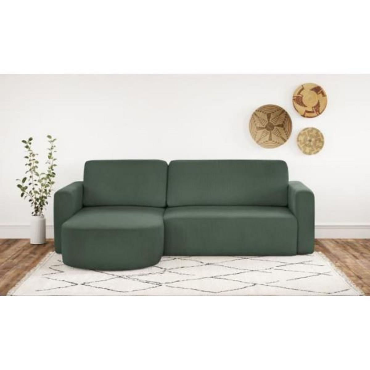 MARKET24 Canapé d'angle convertible et réversible 3 places GALET - Velours côtelé - Coffre de rangement - L238 x P154 x H86 cm