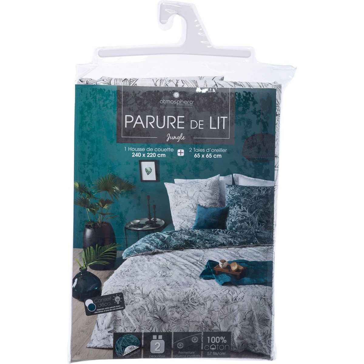 ATMOSPHERA Parure de Lit imprimé Etnik  en 240 x 220 - Noir et Blanc