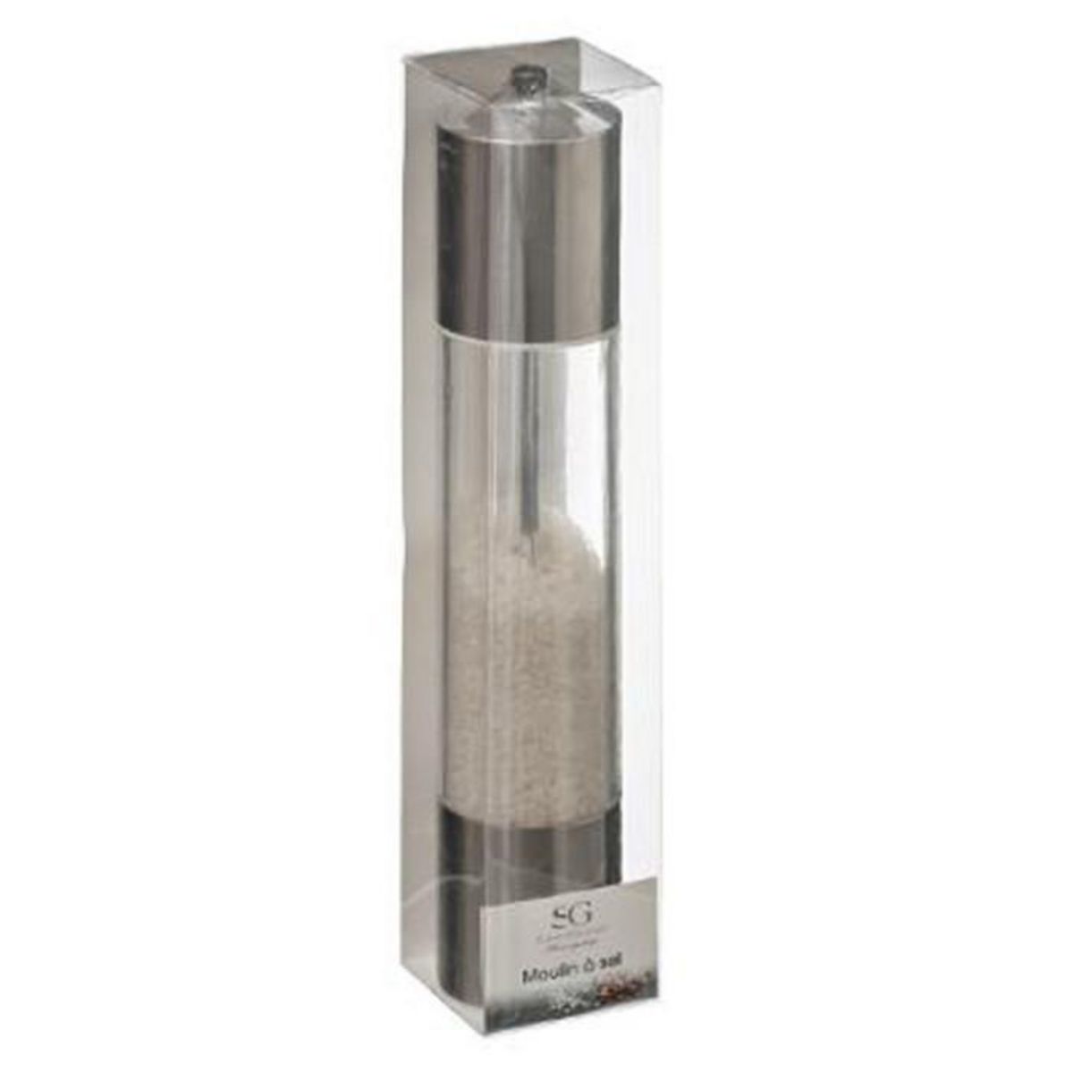 SECRET DE GOURMET Moulin à Sel  Design  30cm Argent & Transparent