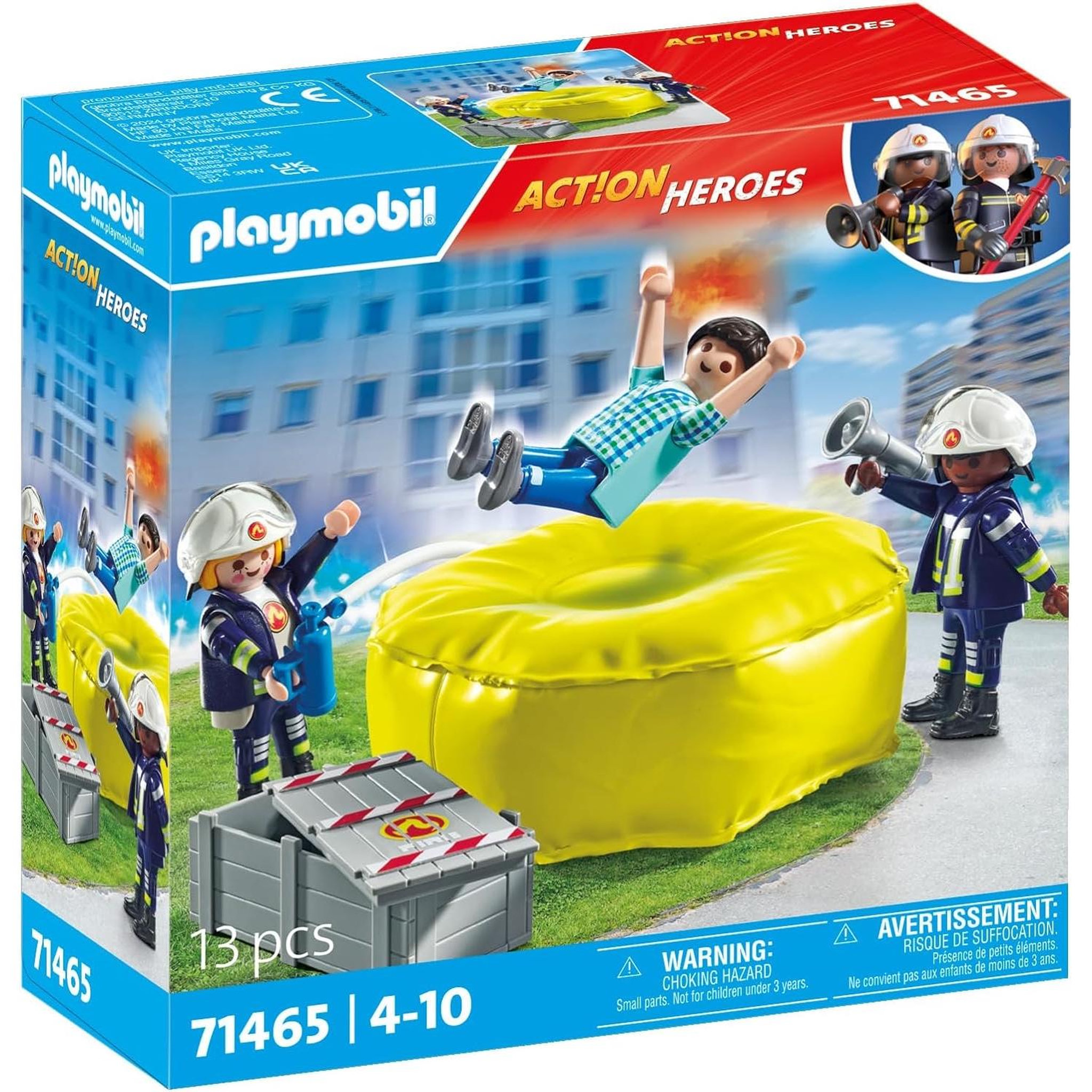 Voir la diapositive 4 : PLAYMOBIL Set de : Pompiers avec coussin de sauvetage + Camion de pompiers avec échelle pivotante