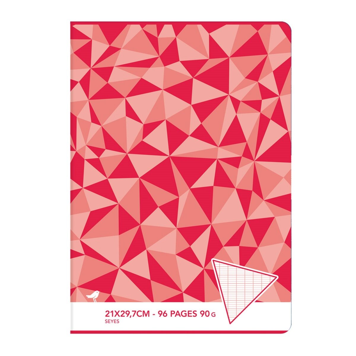 AUCHAN Cahier piqué 21x29,7cm 96 pages grands carreaux Seyes rouge motif triangles