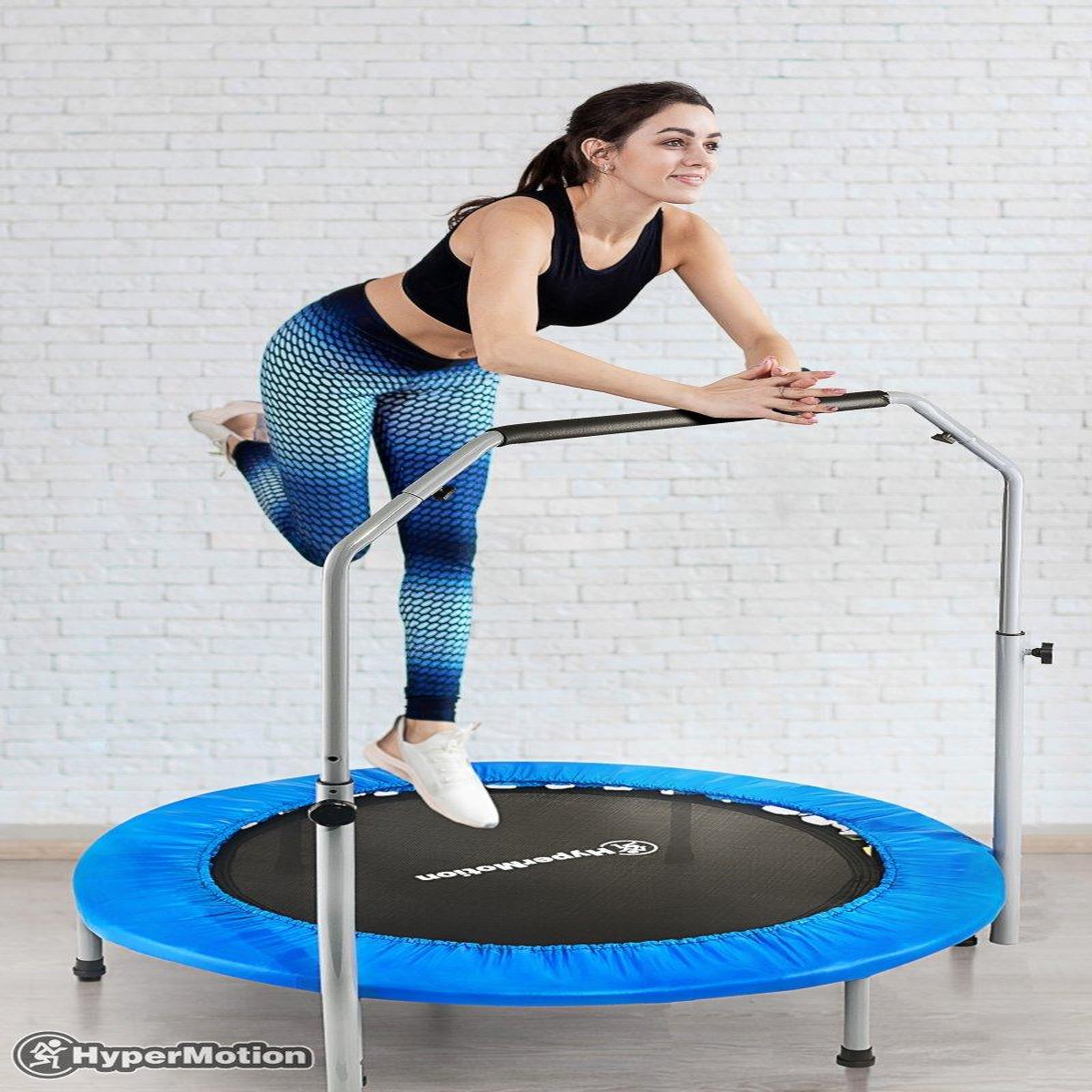 Voir la diapositive 2 : HYPERMOTION Trampoline Fitness HyperMotion 96 cm Pliable avec Barre d'Équilibre Réglable et 36 Ressorts
