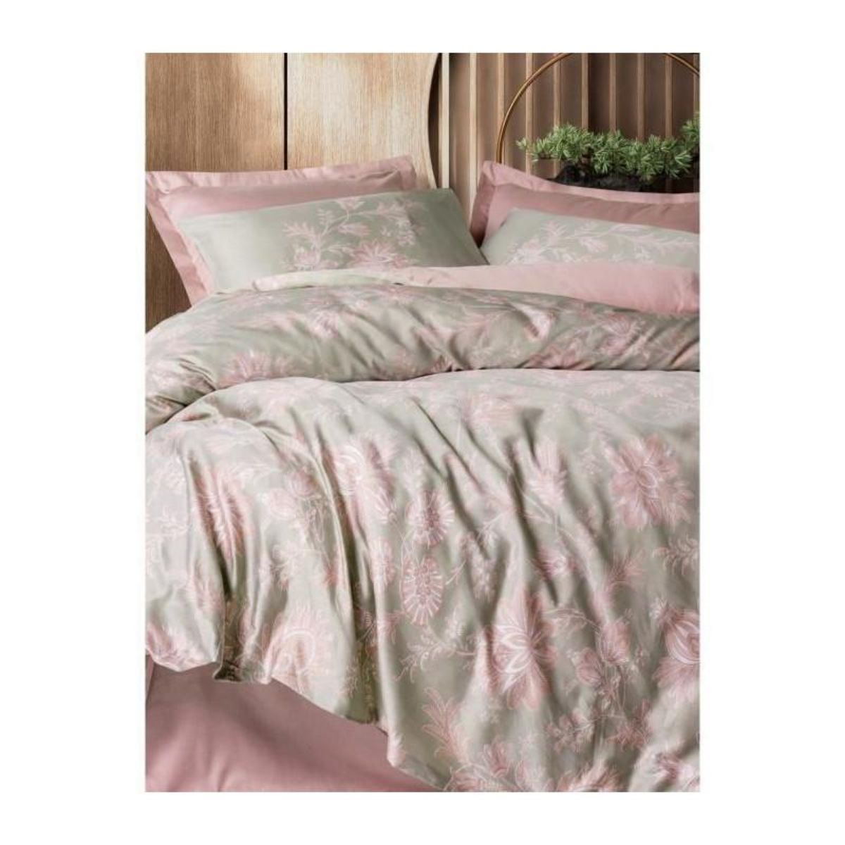 GENERIQUE Parure de lit - 129CTN64854 - 1 housse de couette 220 x 240 cm + 2 taies d'oreiller 60 x 60 cm - Satiné 100% coton - Poudre