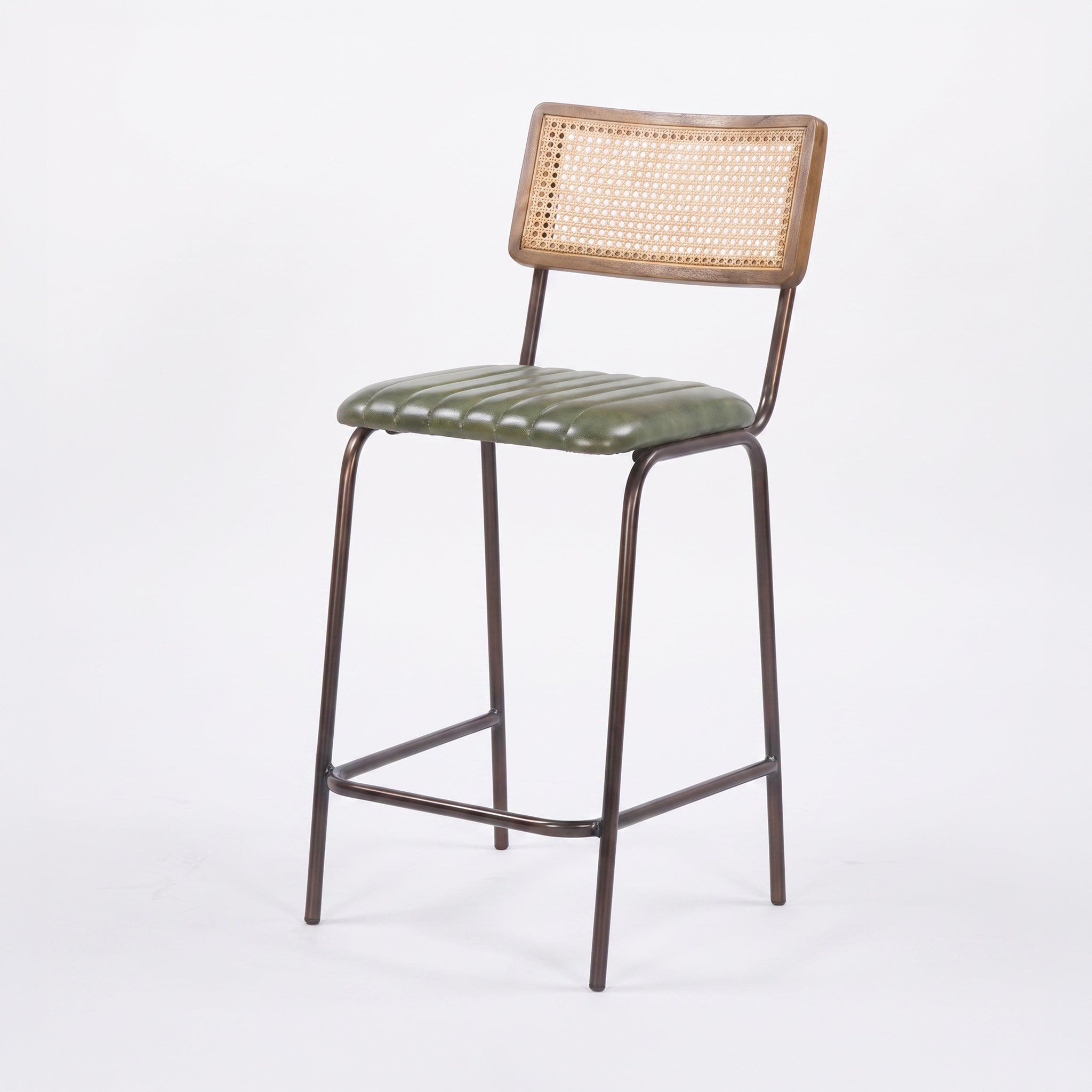 Voir la diapositive 5 : MAISON PAVANE Lot de 2 chaises de bar 76 cm en cannage et cuir vert-arsène