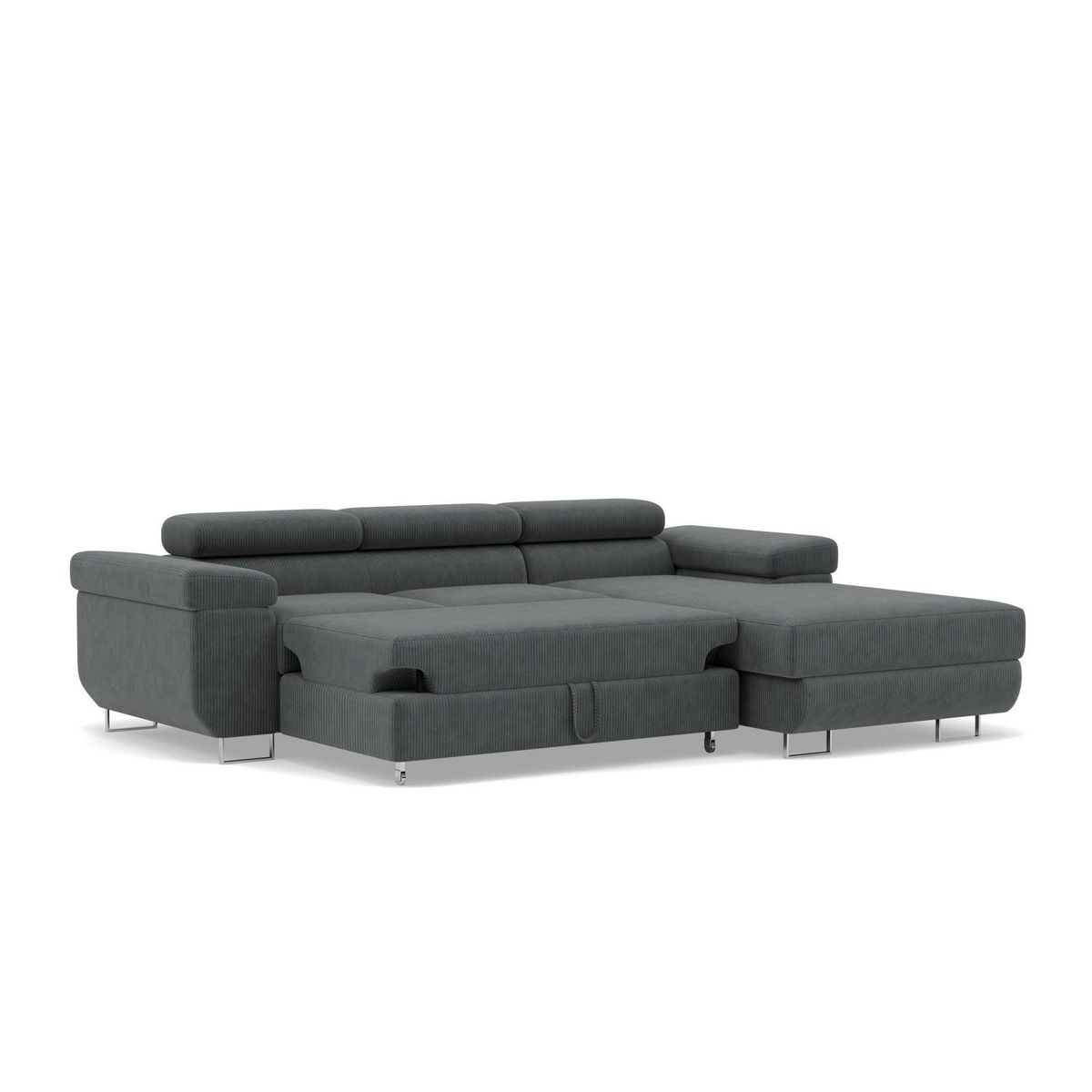 BEST MOBILIER Pablo - canapé d'angle droit - 6 places - convertible avec coffre et têtières réglables - en velours côtelé