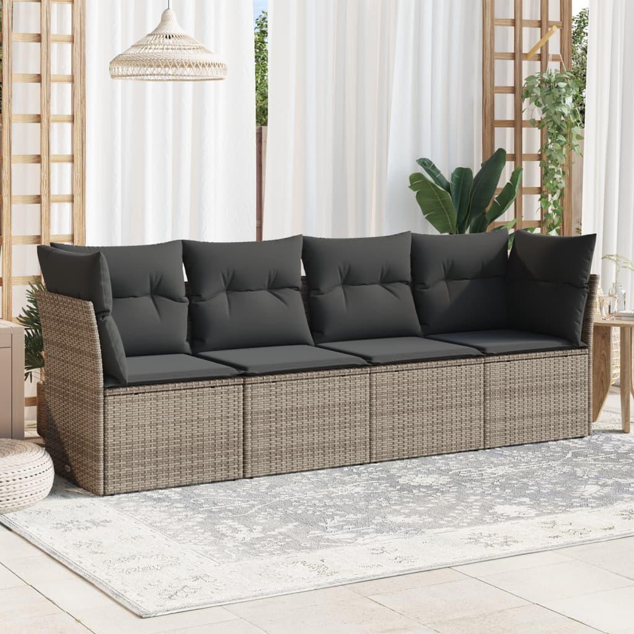 VIDAXL Salon de jardin 4 pcs avec coussins gris resine tressee